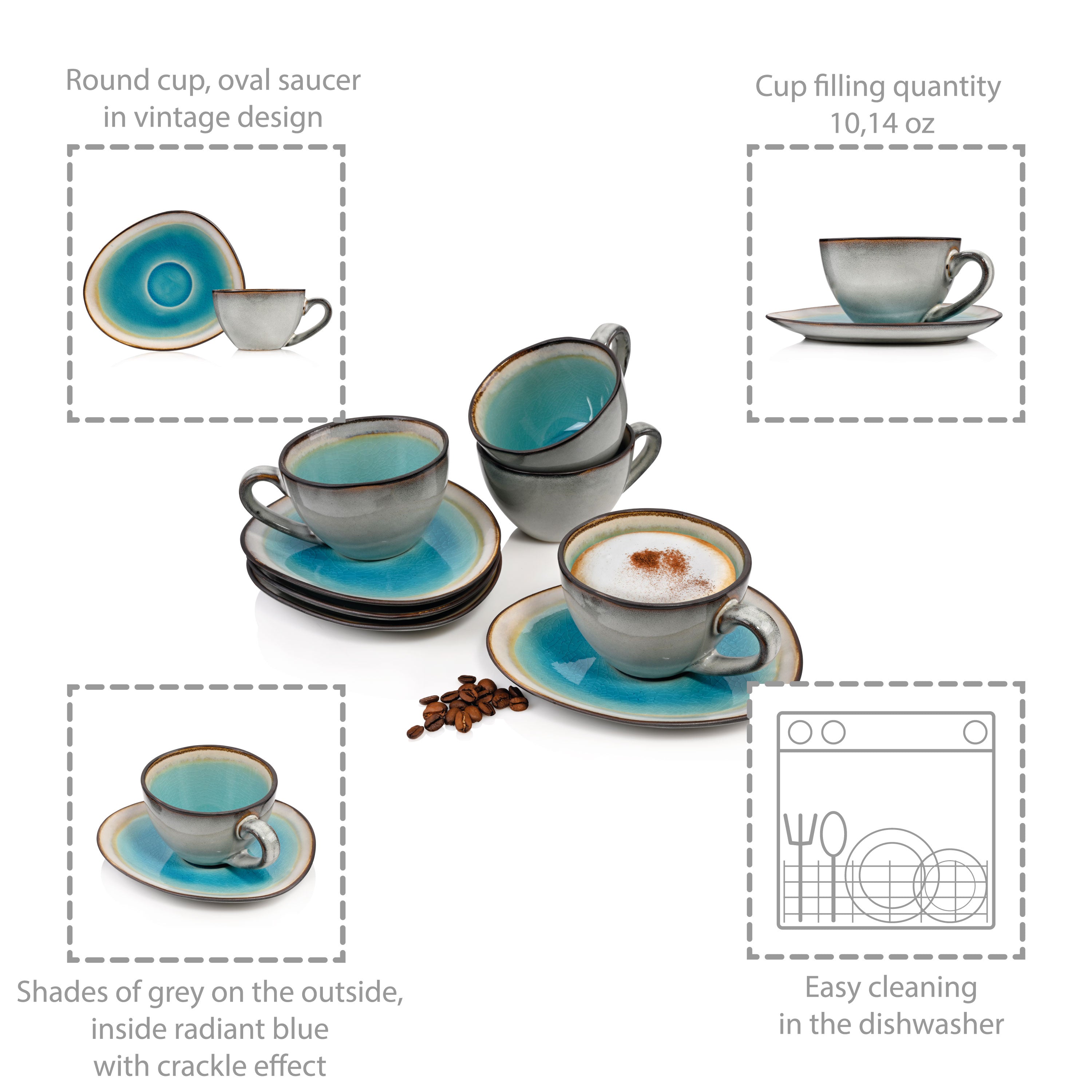 SÄNGER Kaffeetassen Set Capri 8 teilig für 4 Personen
