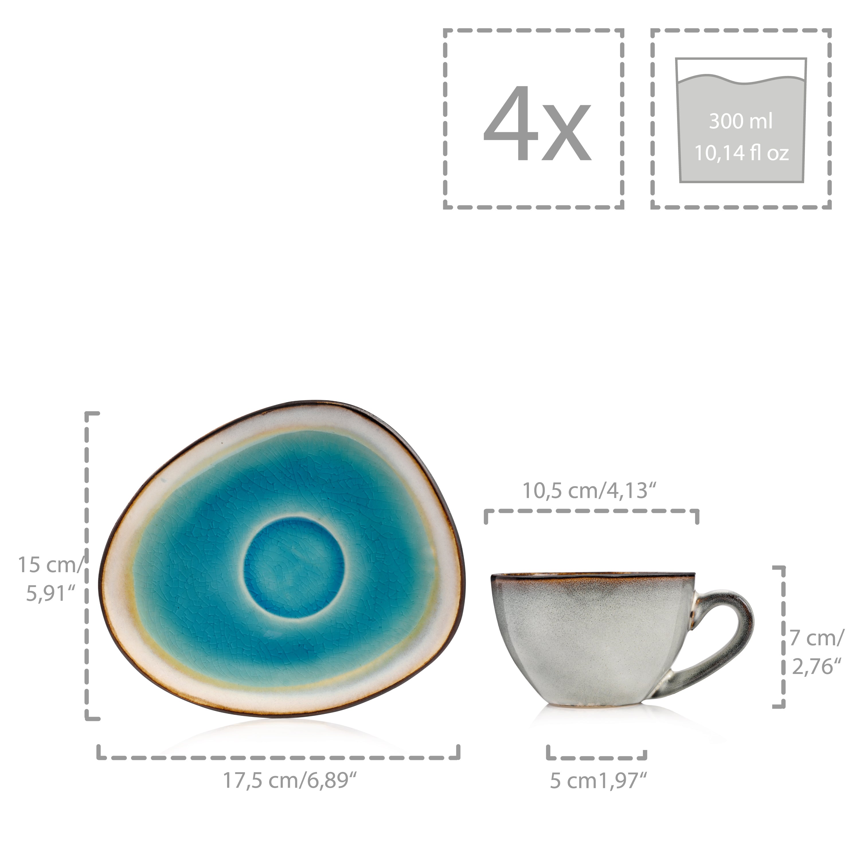 SÄNGER Kaffeetassen Set Capri 8 teilig für 4 Personen
