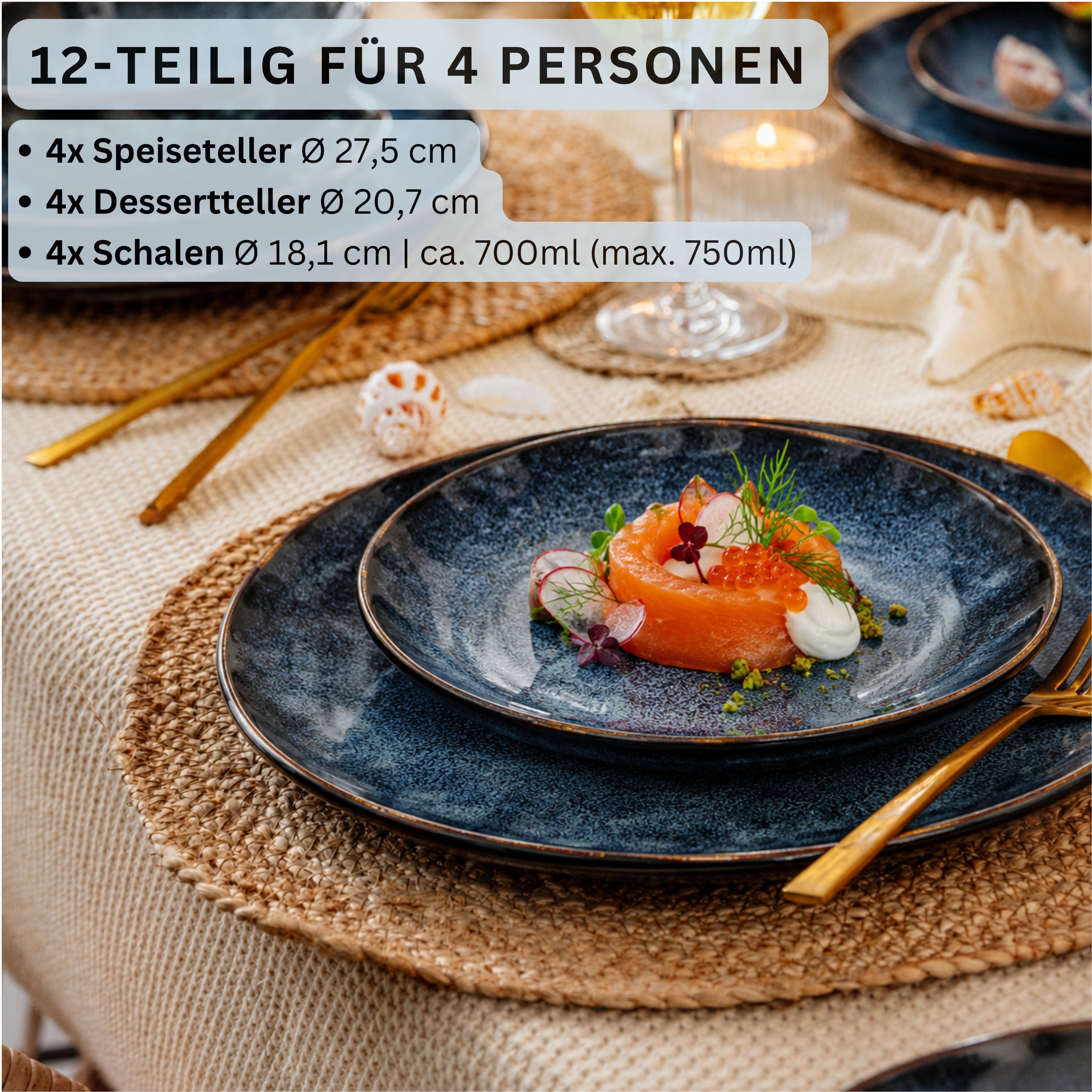 SÄNGER Steingut Geschirrset Tokio, Tafelservice 12 teilig für 4 Personen