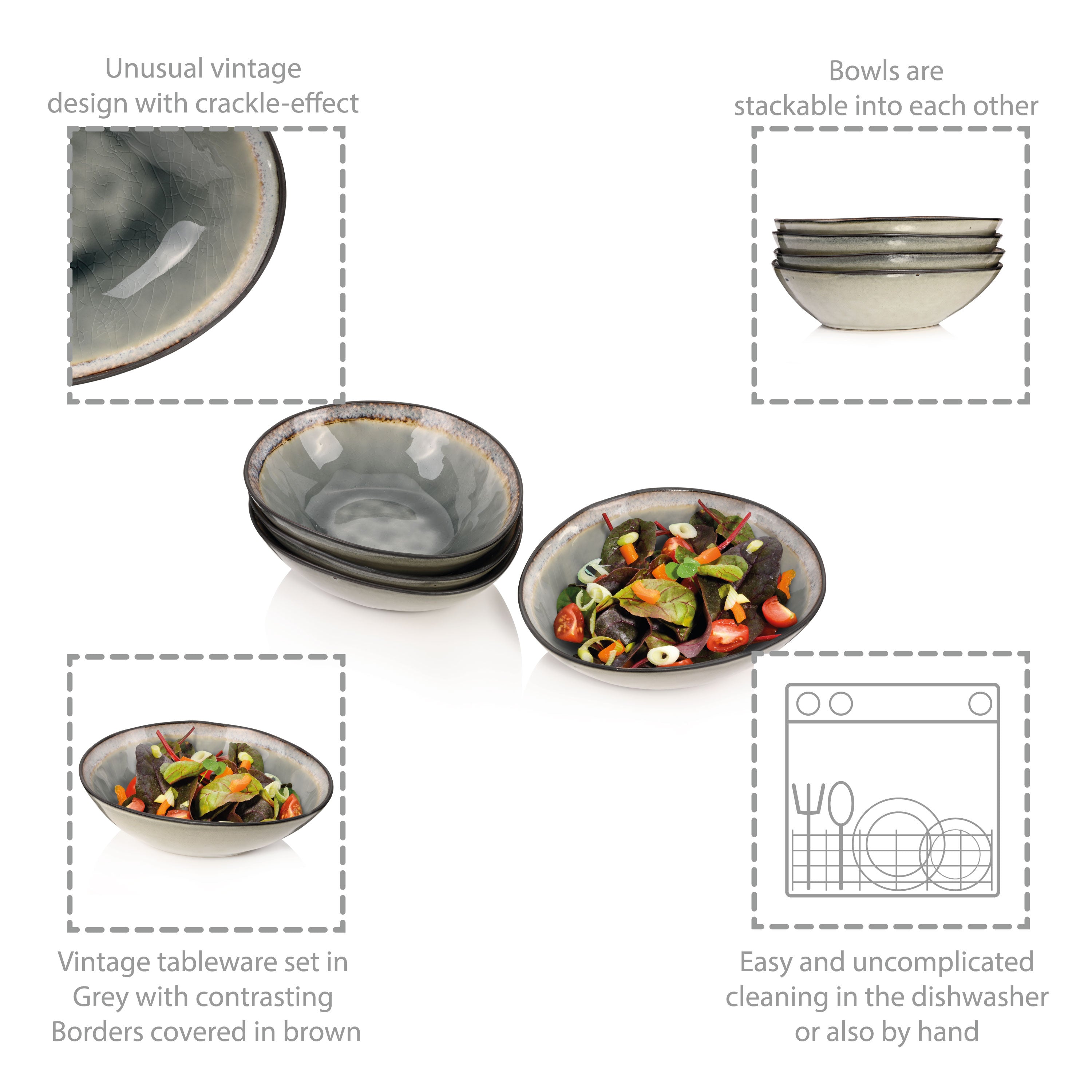 SÄNGER Salatschalen Set Capri Grau 4 teilig