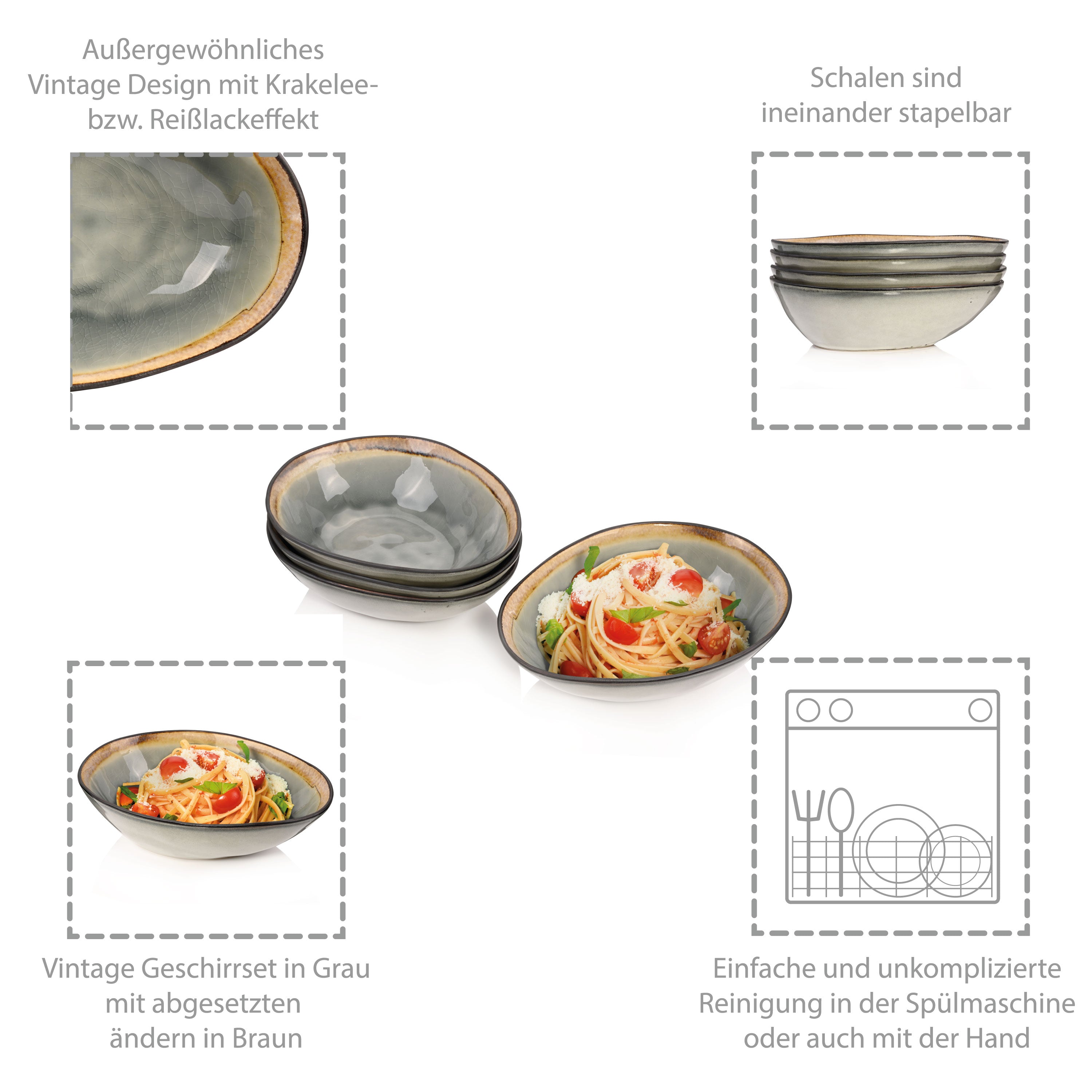 SÄNGER Pastaschalen Set Capri Grau 4 teilig