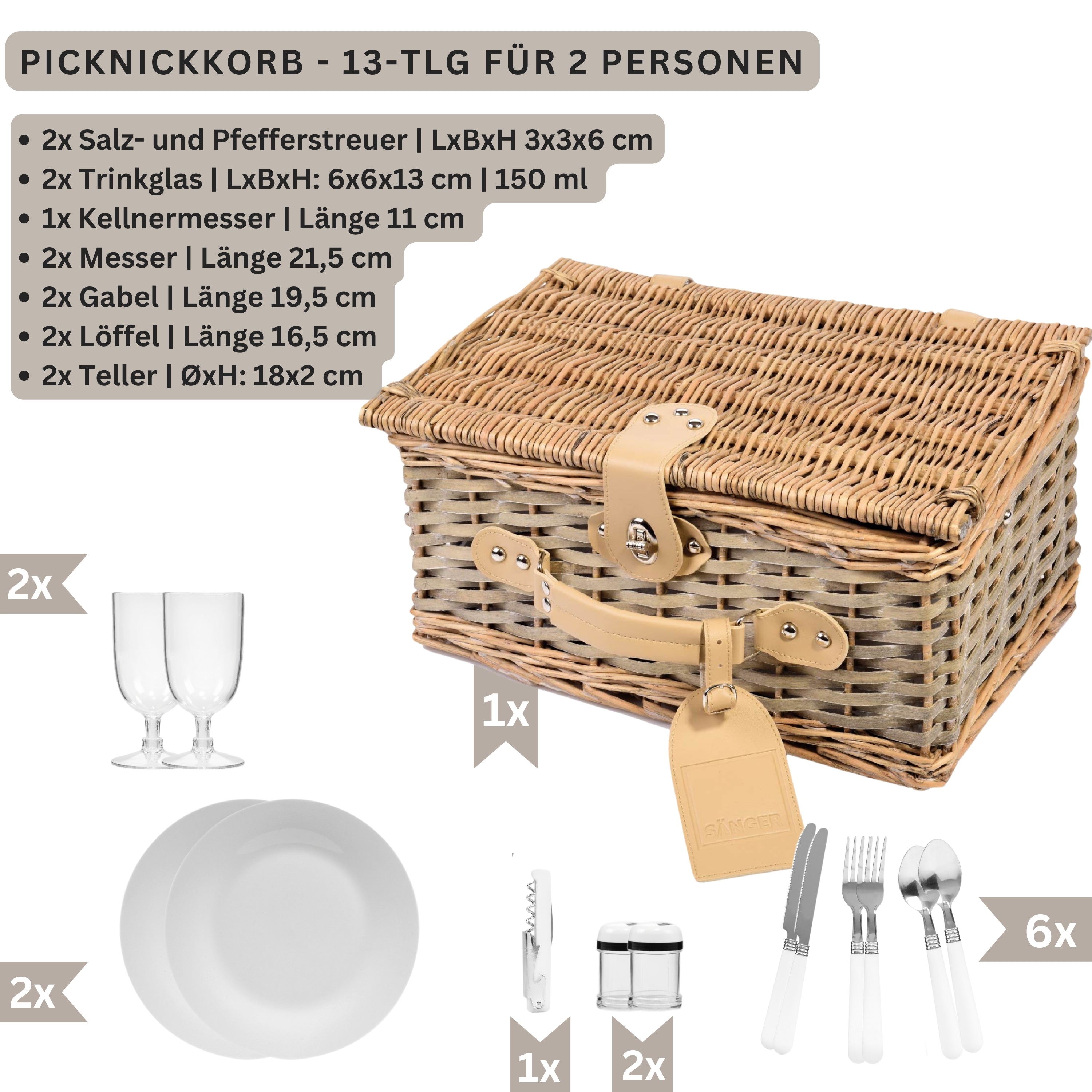 SÄNGER Picknickkorb Amrum 13 teilig für 2 Personen