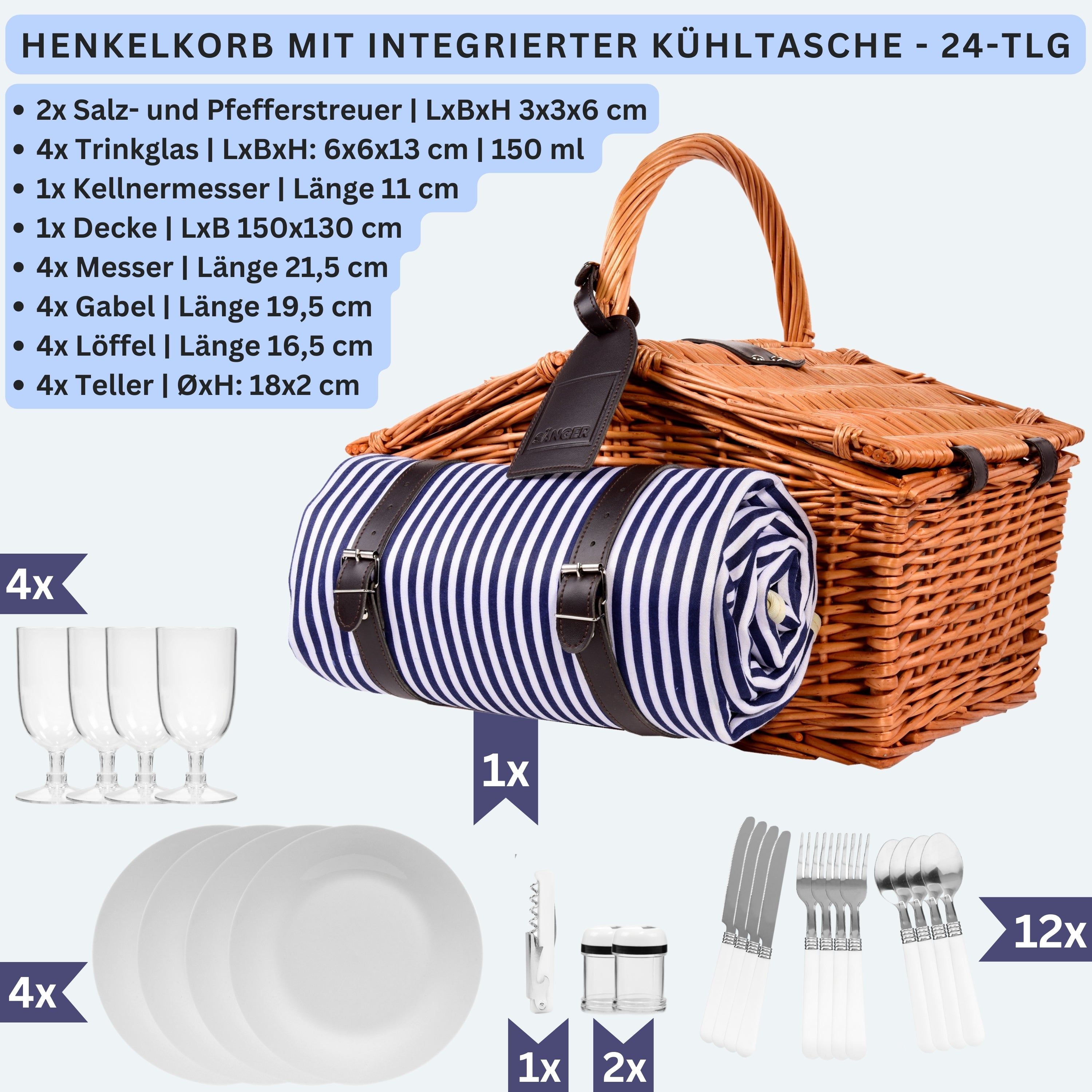 SÄNGER Picknickkorb Sylt 24 teilig für 4 Personen