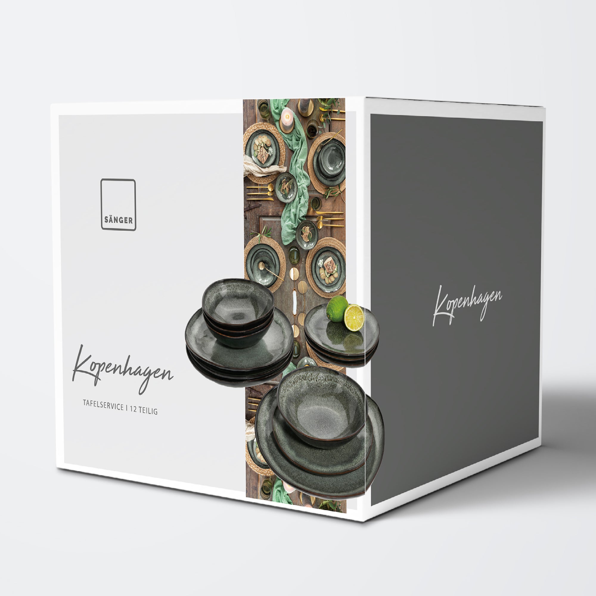 SÄNGER Steingut Geschirrset Kopenhagen, Tafelservice 12 teilig für 4 Personen