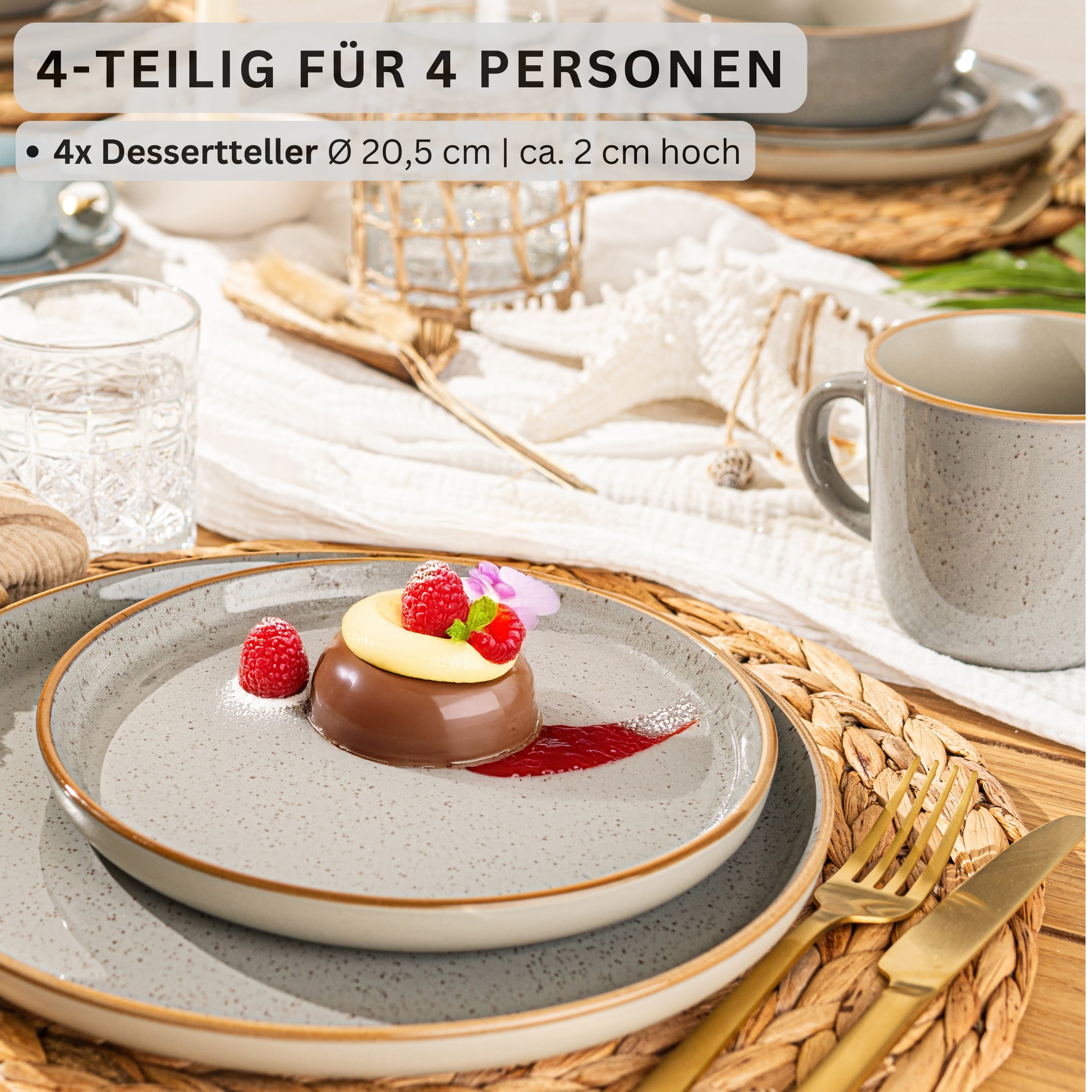 SÄNGER Dessertteller Set Rio Perlgrau 4 teilig