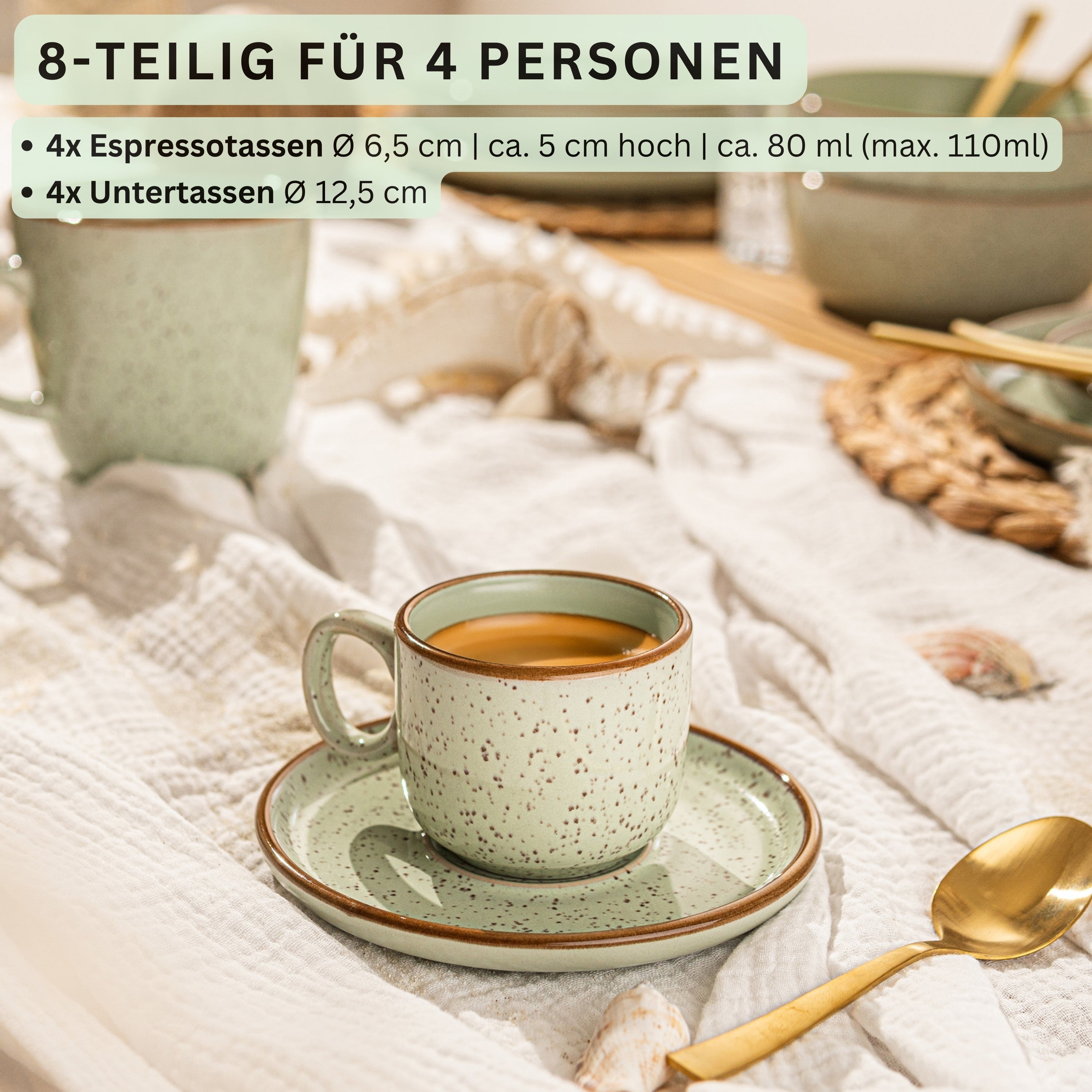 SÄNGER Espressotassen Set Rio Minze 8 teilig für 4 Personen