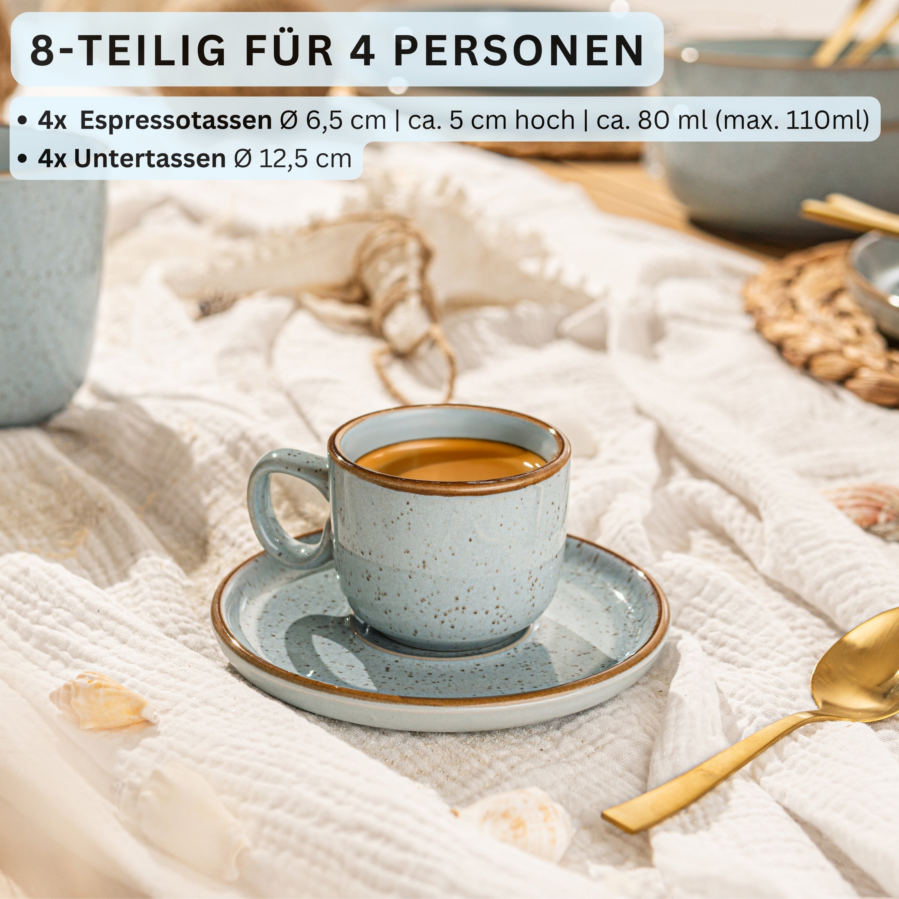 SÄNGER Espressotassen Set Rio Lagune 8 teilig für 4 Personen