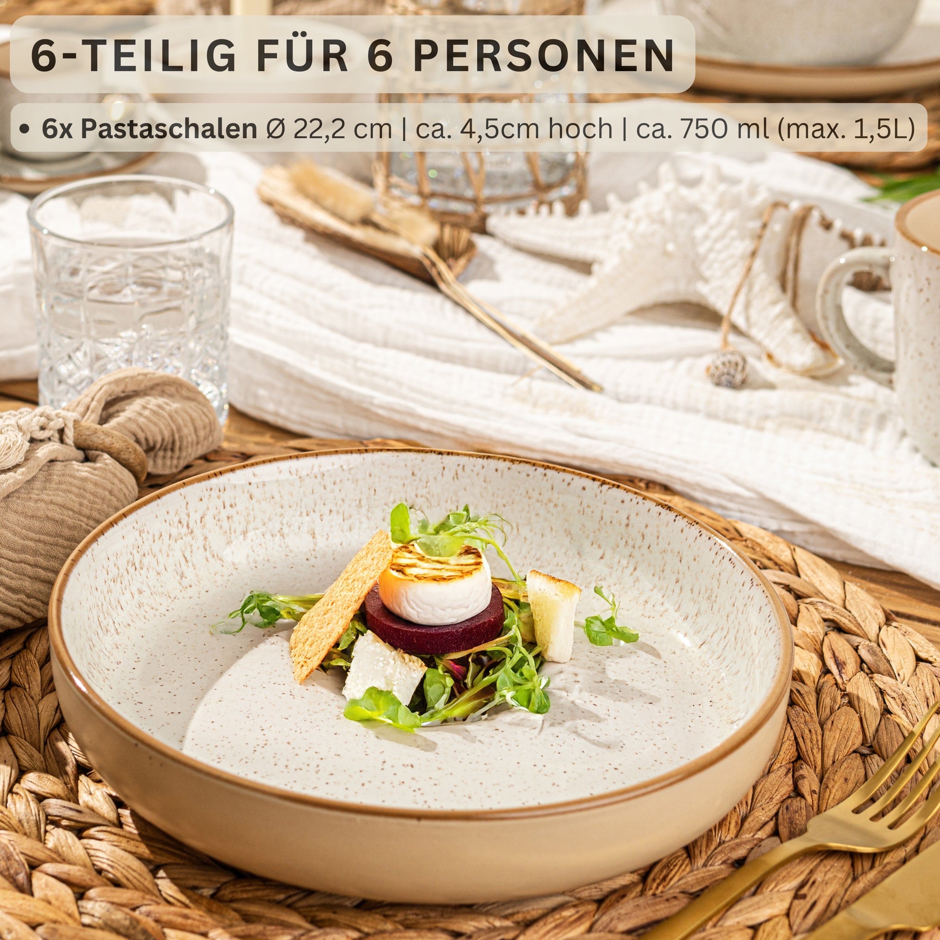 SÄNGER Pastaschalen Set Rio Creme - 6 teilig aus Steingut