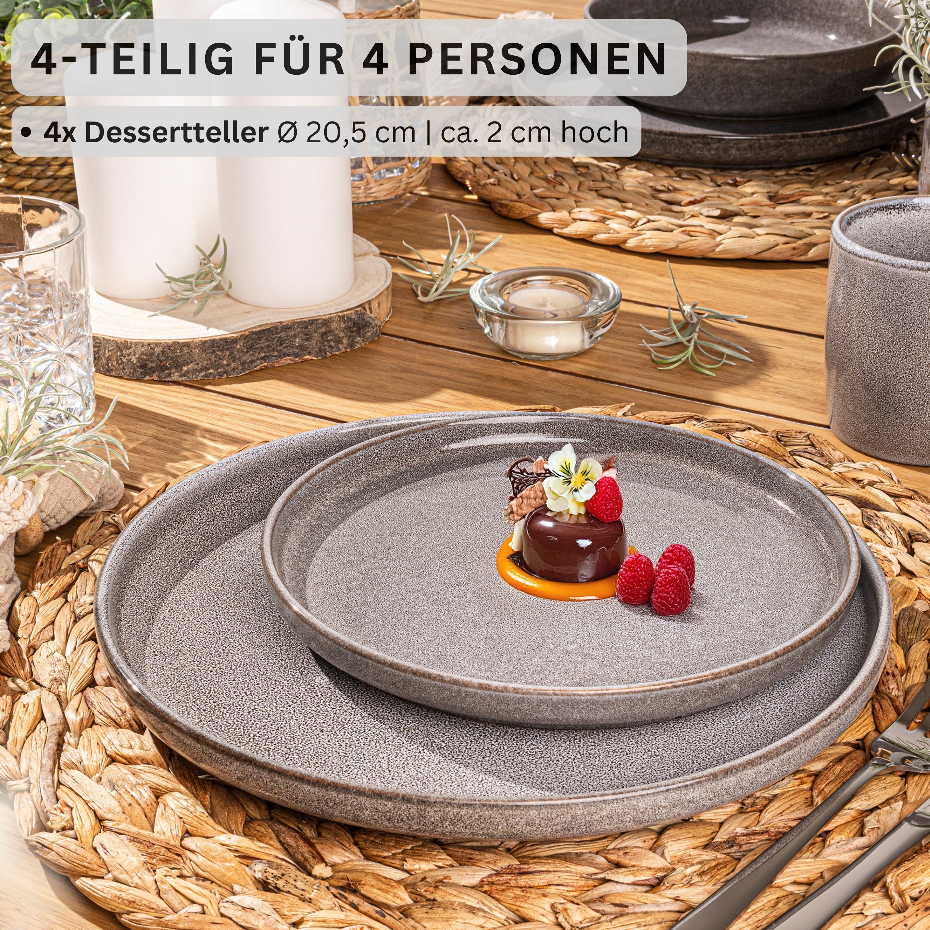 SÄNGER Dessertteller Set Kairo Mondgrau - 4 teilig aus Steingut