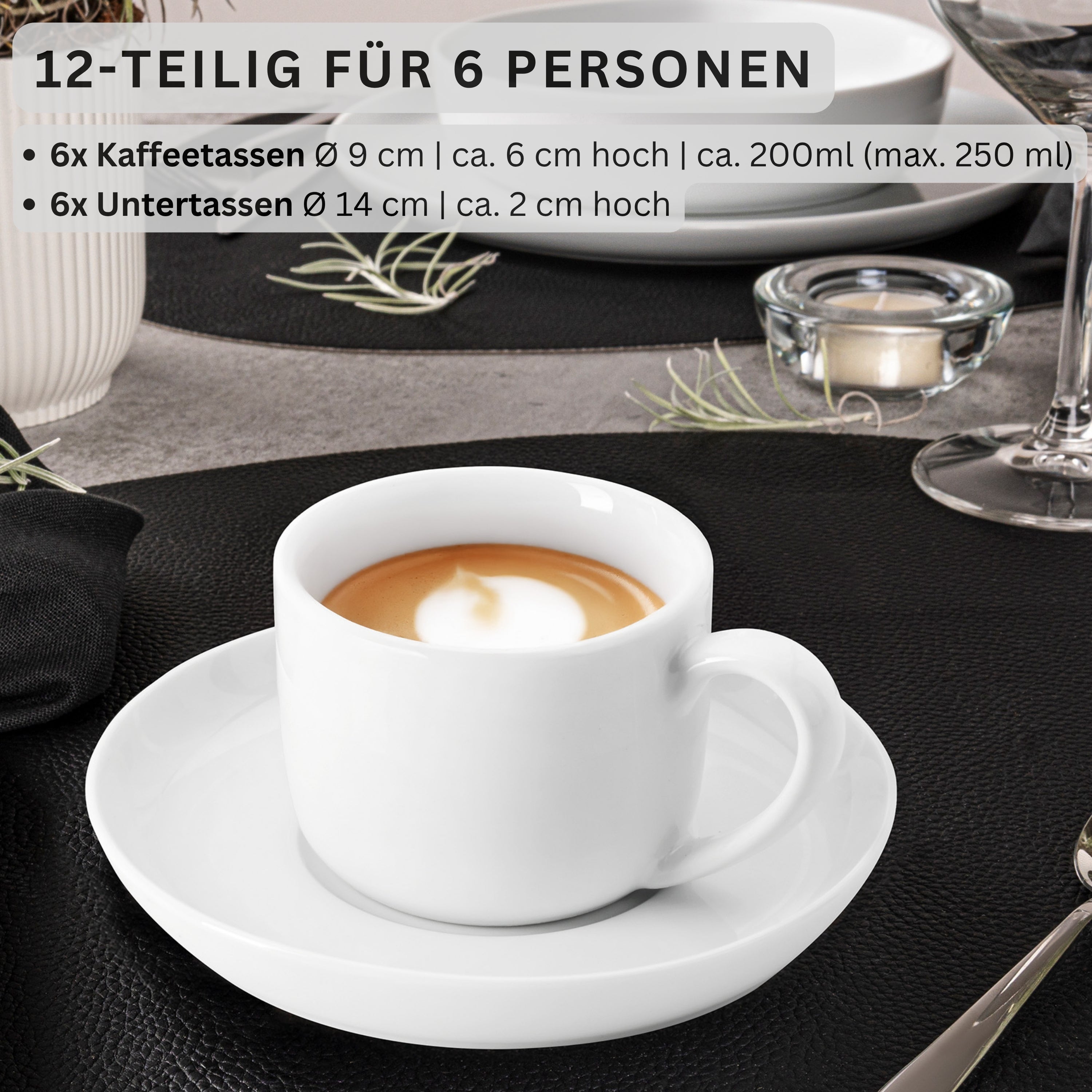 SÄNGER Porzellan Kaffeetassen Set Marlo 12-teilig für 6 Personen
