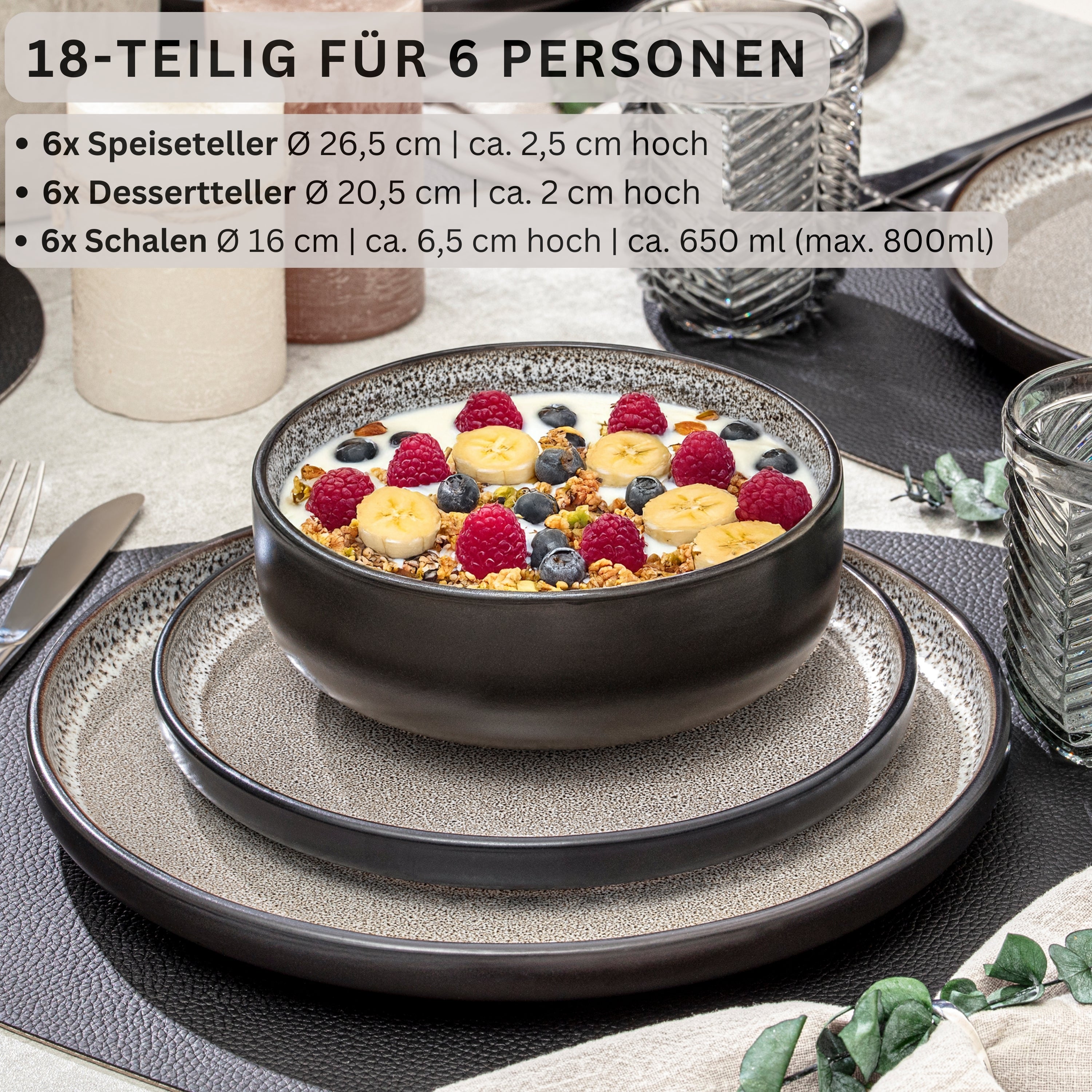 SÄNGER Steingut Geschirrset Luxor 18 teilig für 6 Personen