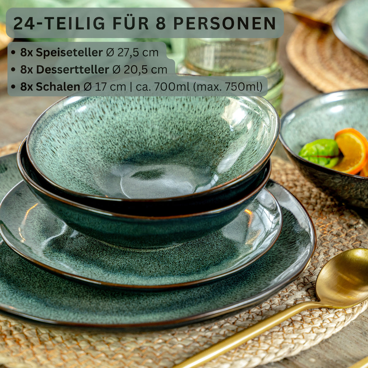 SÄNGER Steingut Geschirrset Kopenhagen, Tafelservice 24 teilig für 8 P
