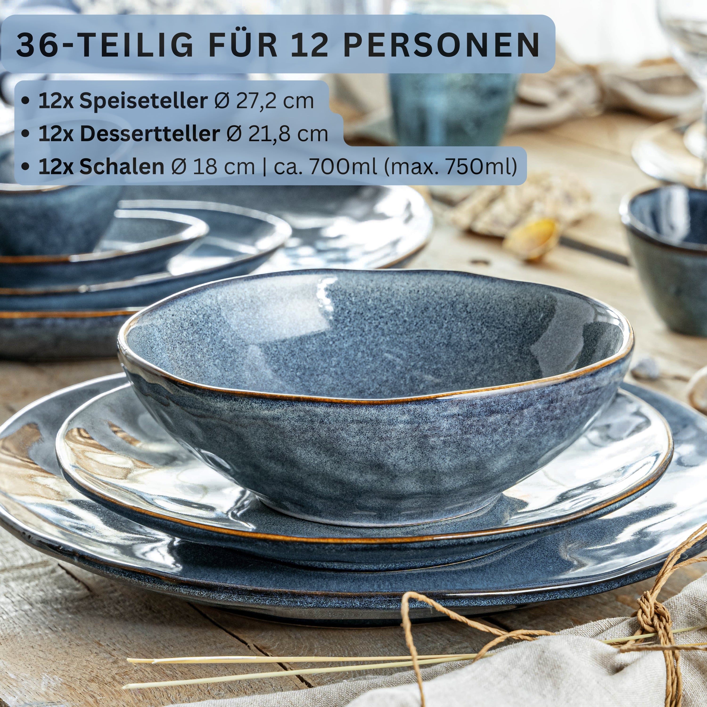 SÄNGER Steingut Geschirrset Darwin, Tafelservice 36 teilig für 12 Personen