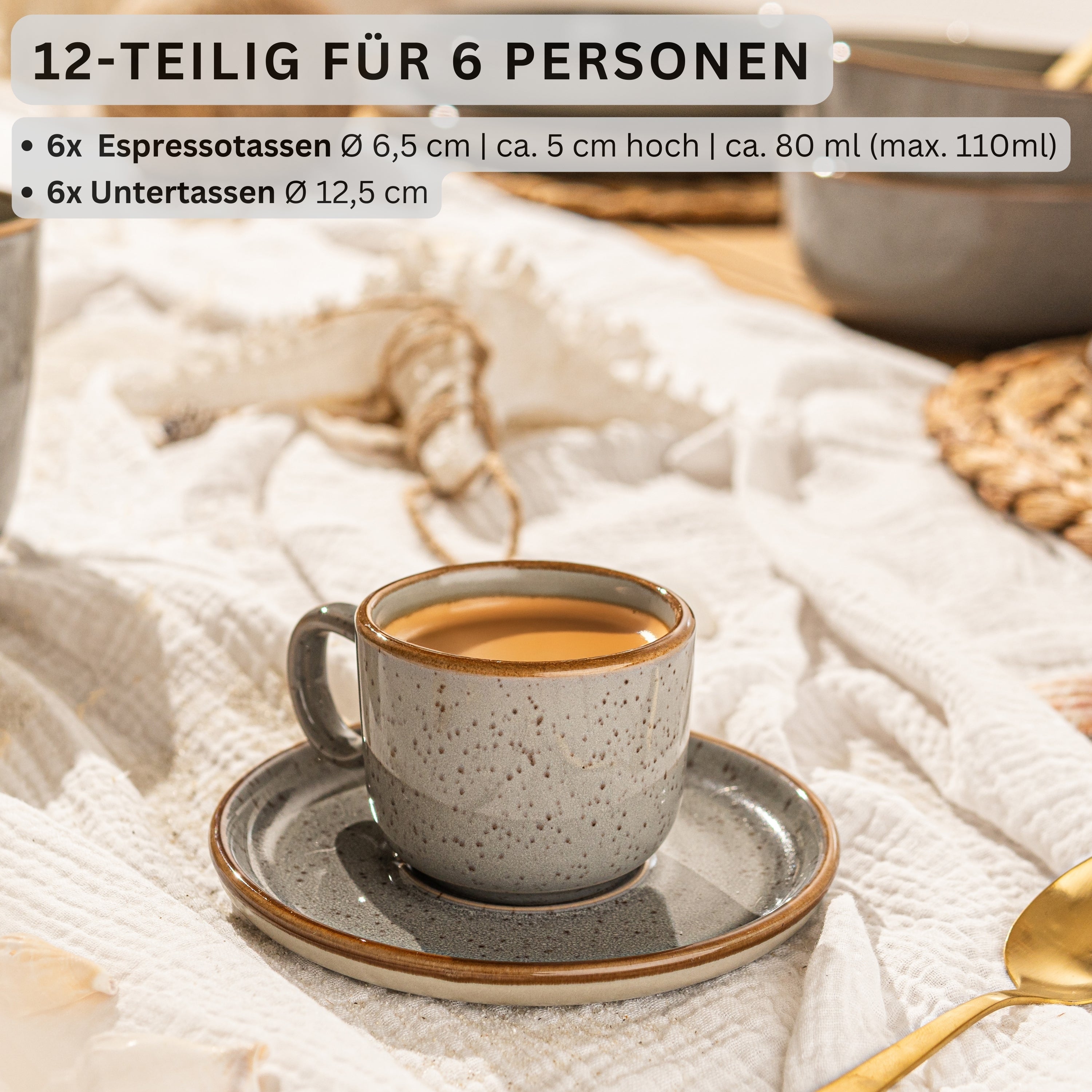 SÄNGER Espressotassen Set Rio Perlgrau 12 teilig für 6 personen