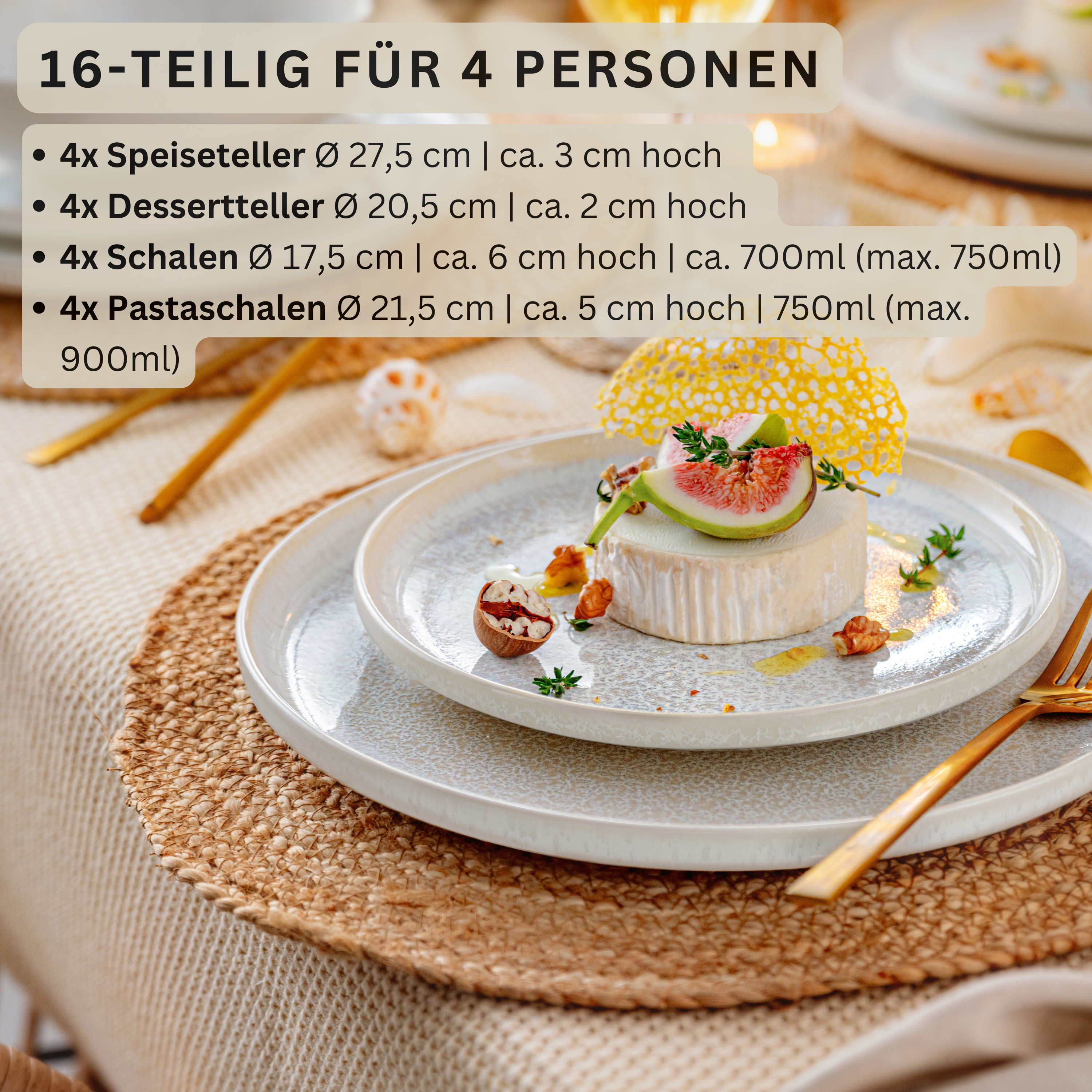 SÄNGER Steingut Geschirrset Korfu,Tafelservice 16 teilig für 4 Personen