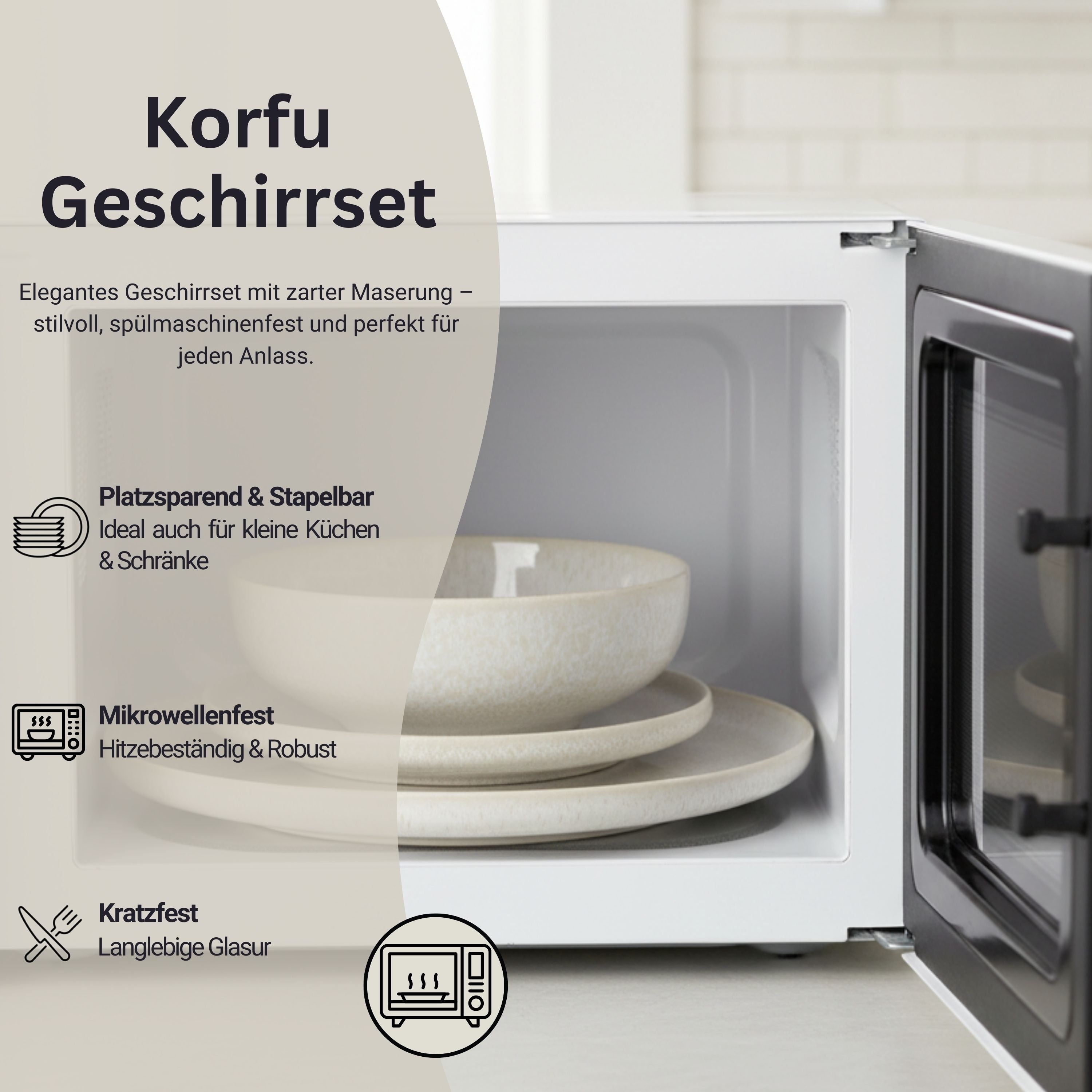 SÄNGER Steingut Geschirrset Korfu, Tafelservice 12 teilig für 4 Personen