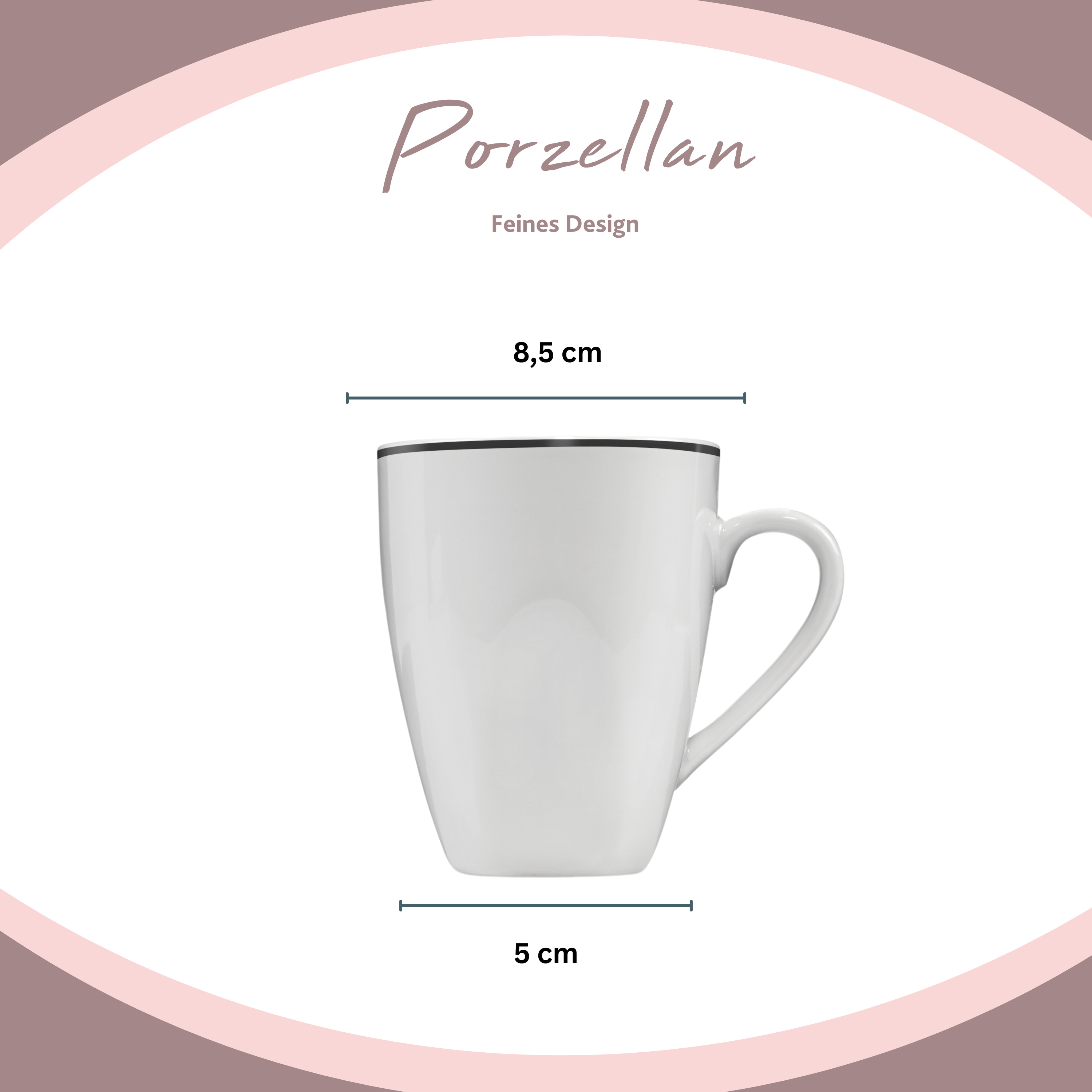 SÄNGER Porzellan Kaffeebecher Set Bilgola Black Rim 6 teilig