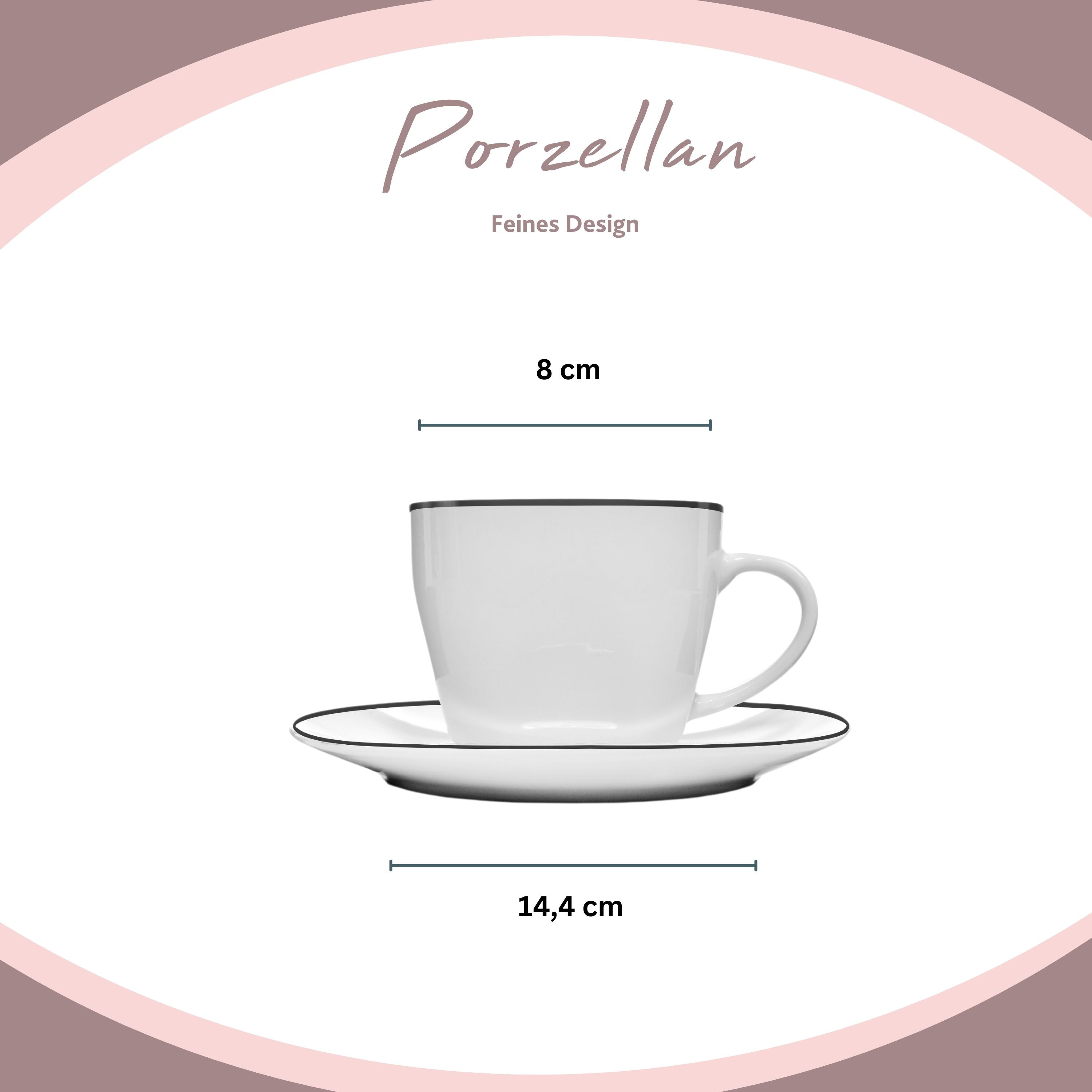SÄNGER Porzellan Kaffeetassen Set Bilgola Black Rim 12 tlg
