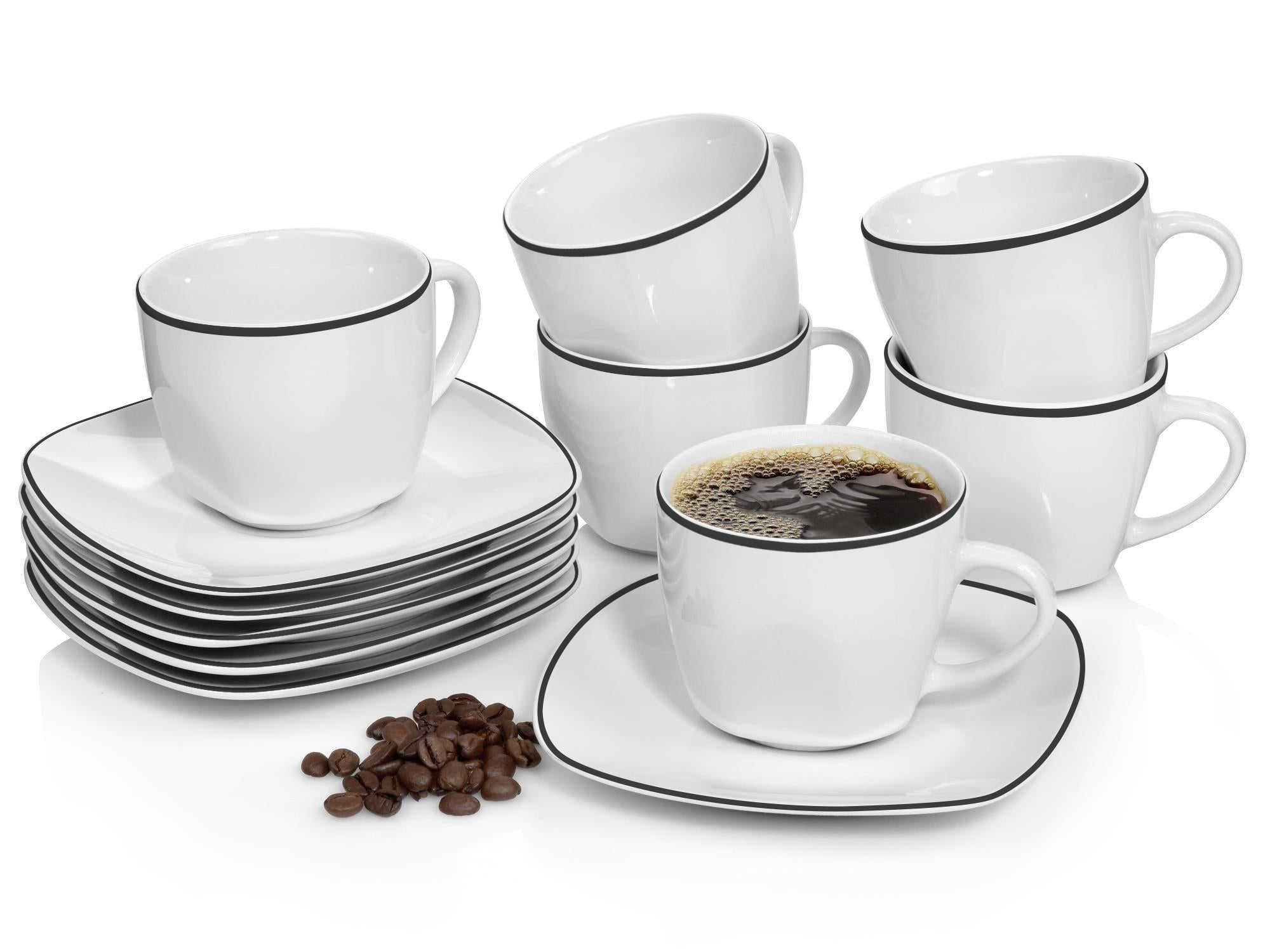 SÄNGER Porzellan Kaffeetassen Set Bilgola Black Rim 12 tlg