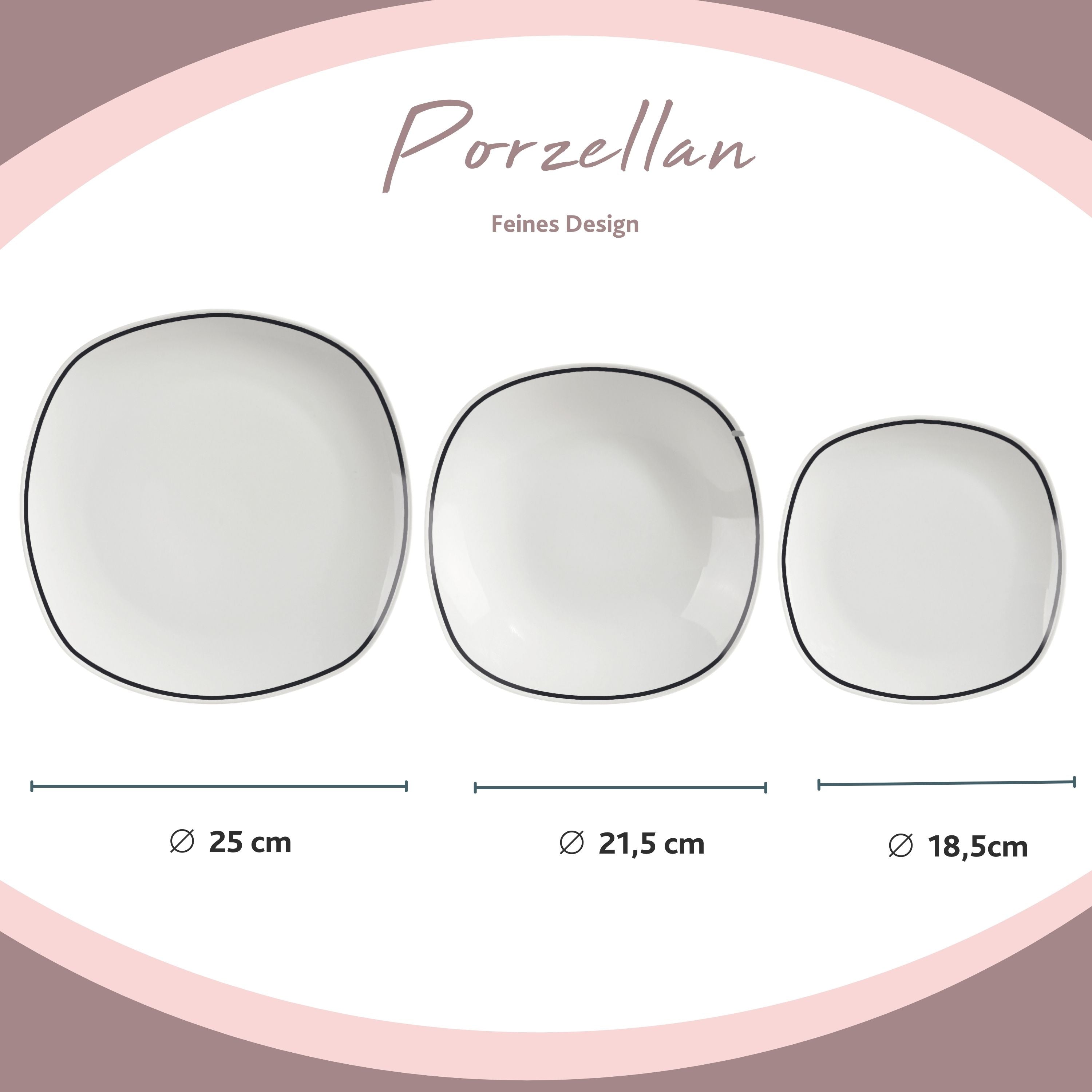 SÄNGER Porzellan Kombiservice Bilgola Black Rim 36 teilig für 6 Personen