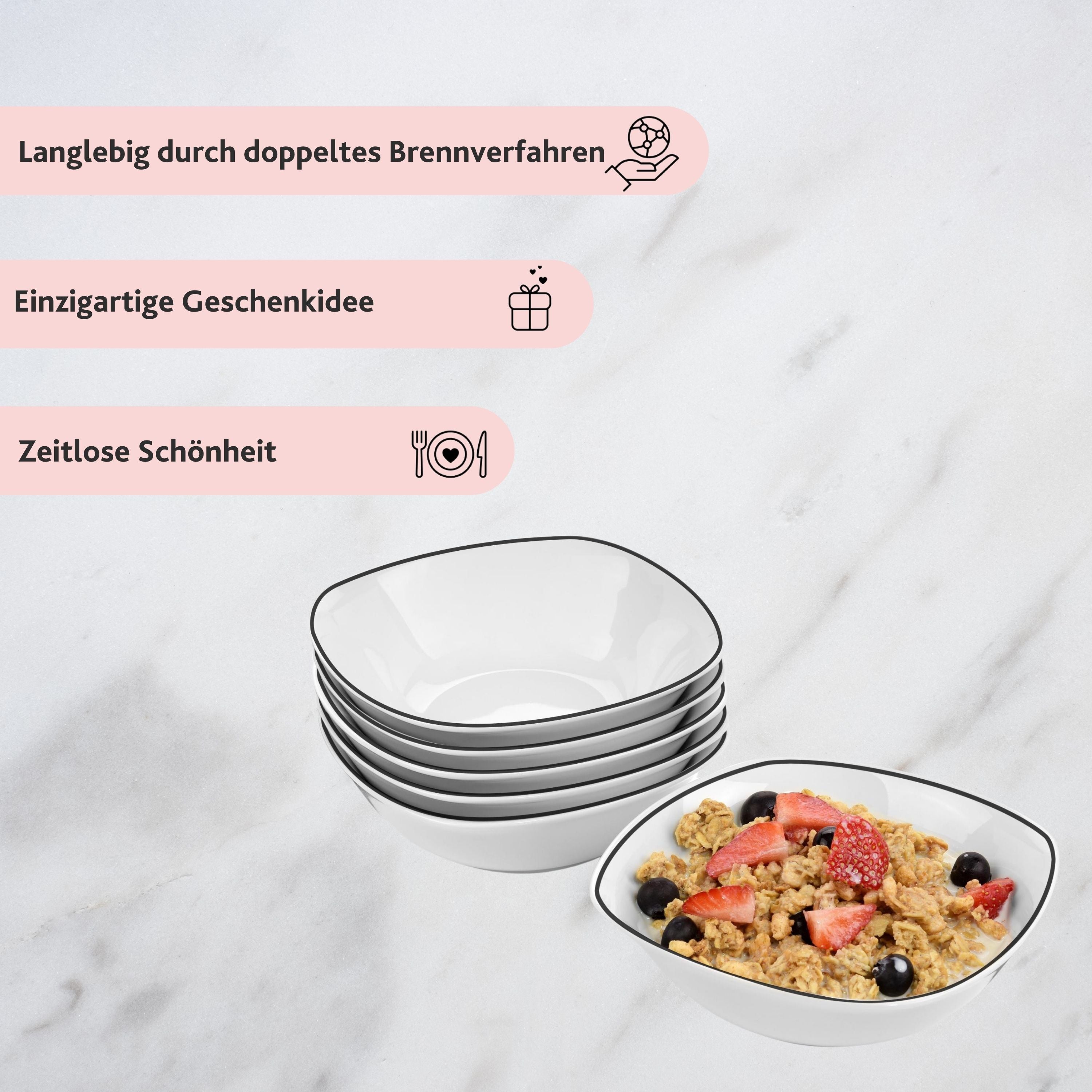 SÄNGER Porzellan Müslischalen Set Bilgola Black Rim 6 teilig