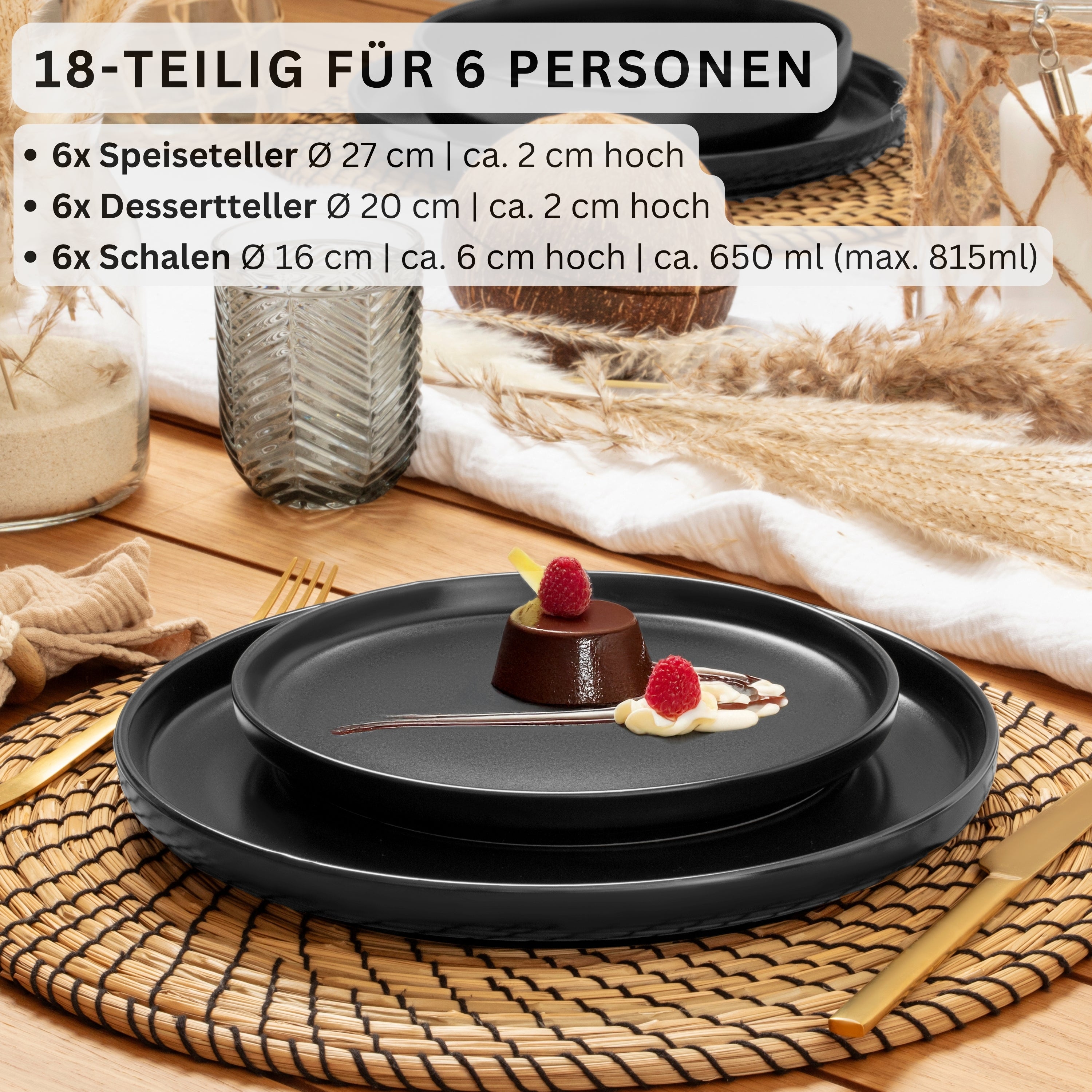 SÄNGER Steingut Geschirrset Madeira, Tafelservice 18 teilig für 6 Personen