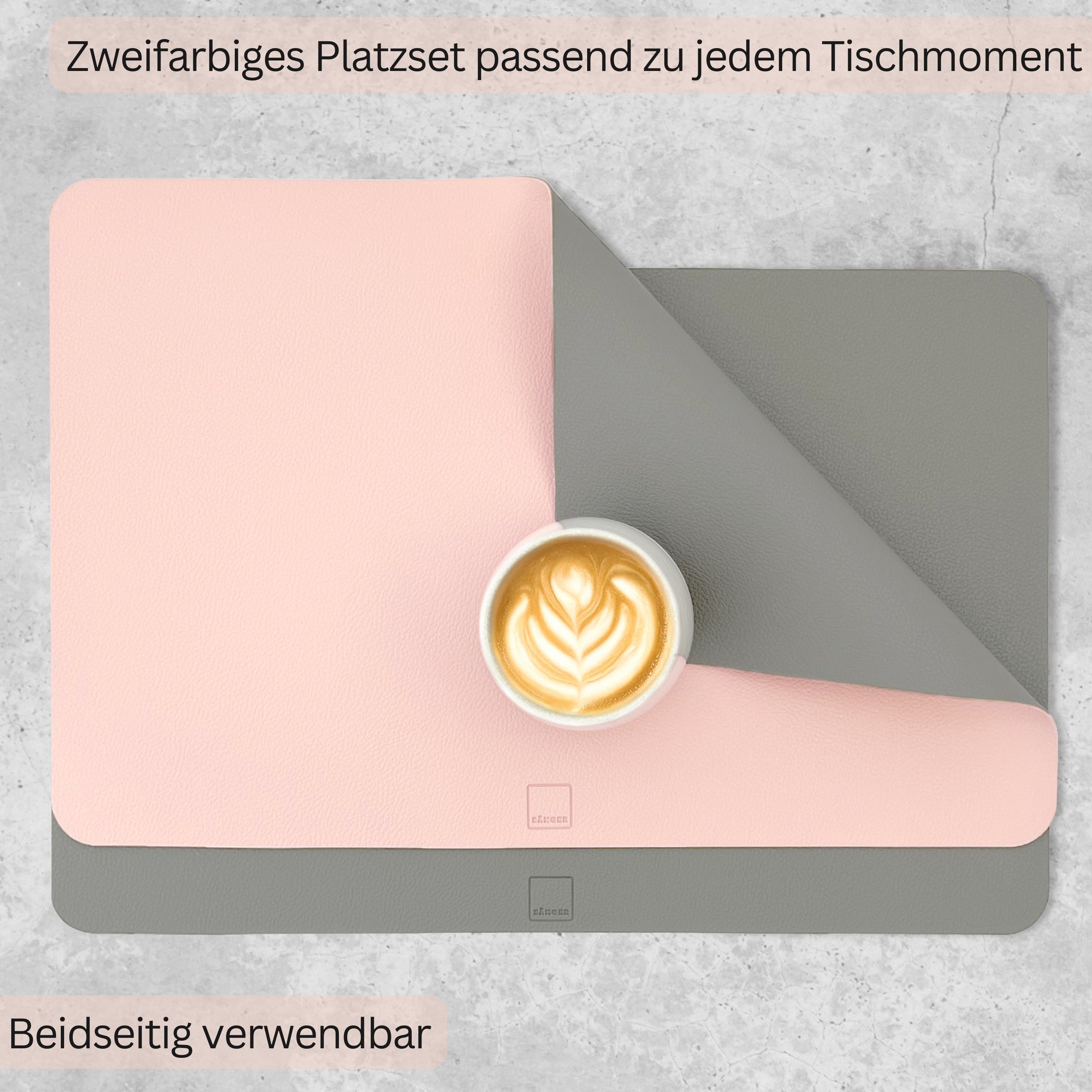 SÄNGER rechteckige Tischsets & Untersetzer aus Kunstleder 12 teilig  für 6 Personen, Rosa + Grau