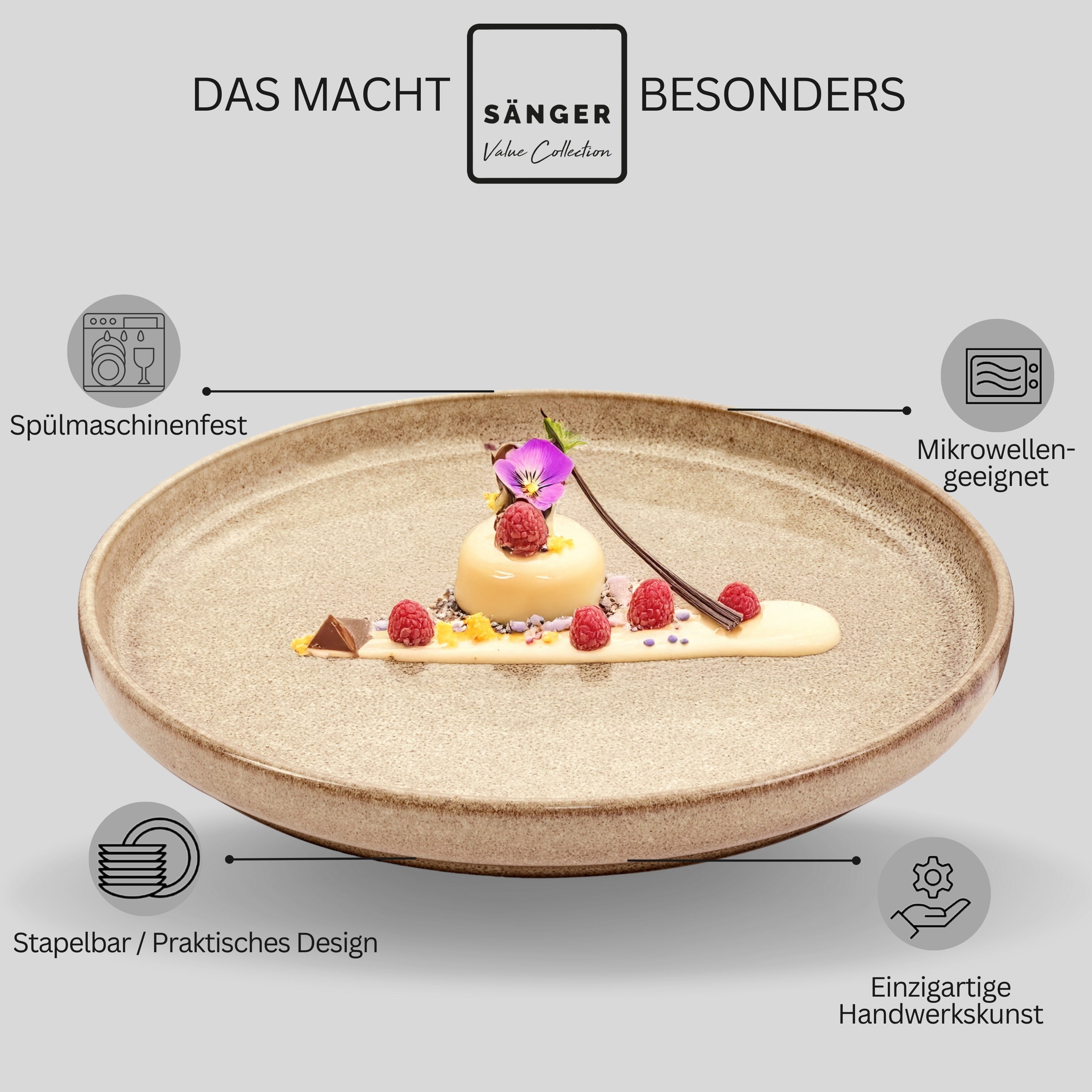 SÄNGER Dessertteller Set Kairo - 4 teilig aus Steingut