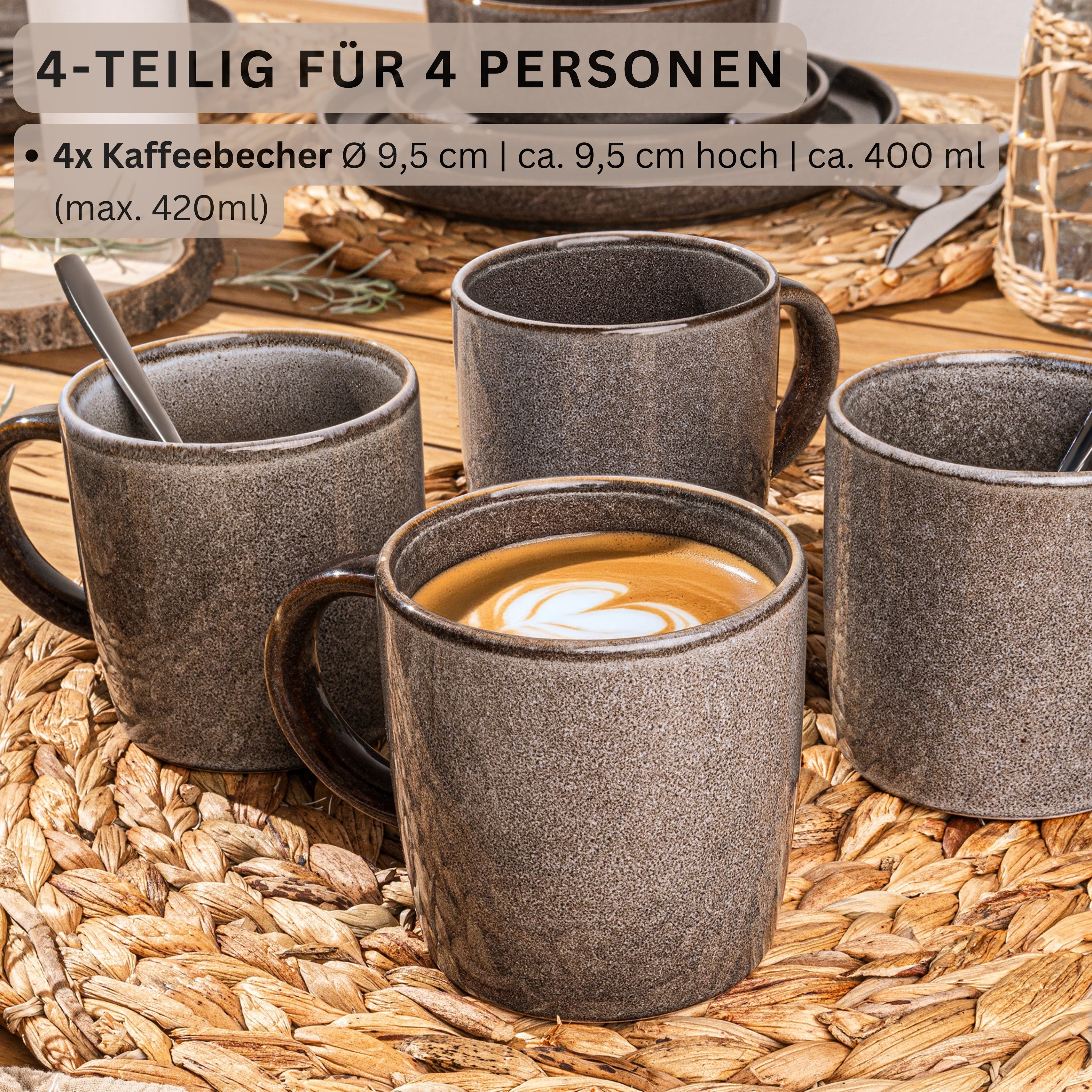 SÄNGER Kaffeebecher Set Kairo Graphit - 4 teilig aus Steingut