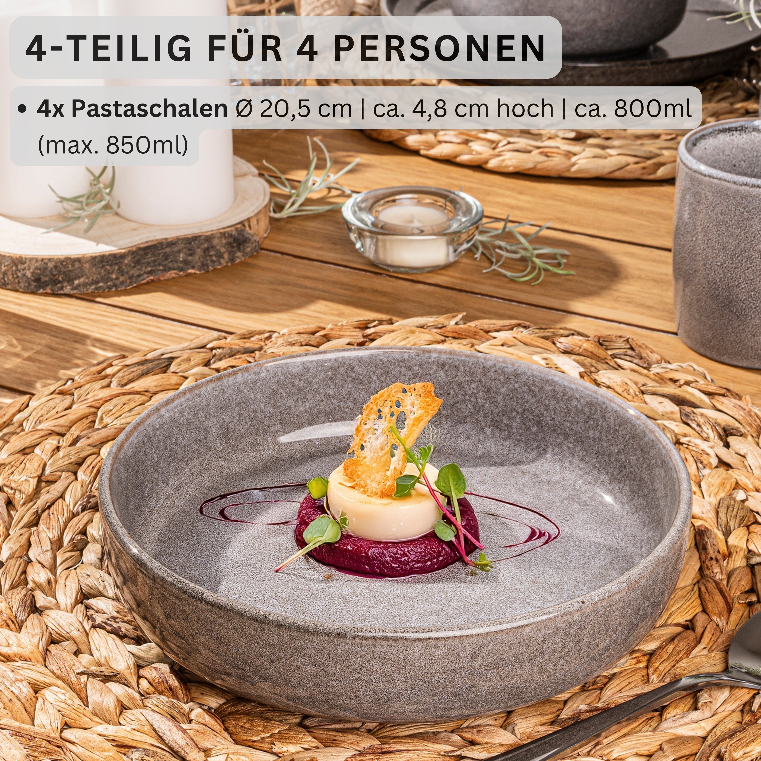 SÄNGER Pastaschalen Set Kairo Mondgrau - 4 teilig aus Steingut