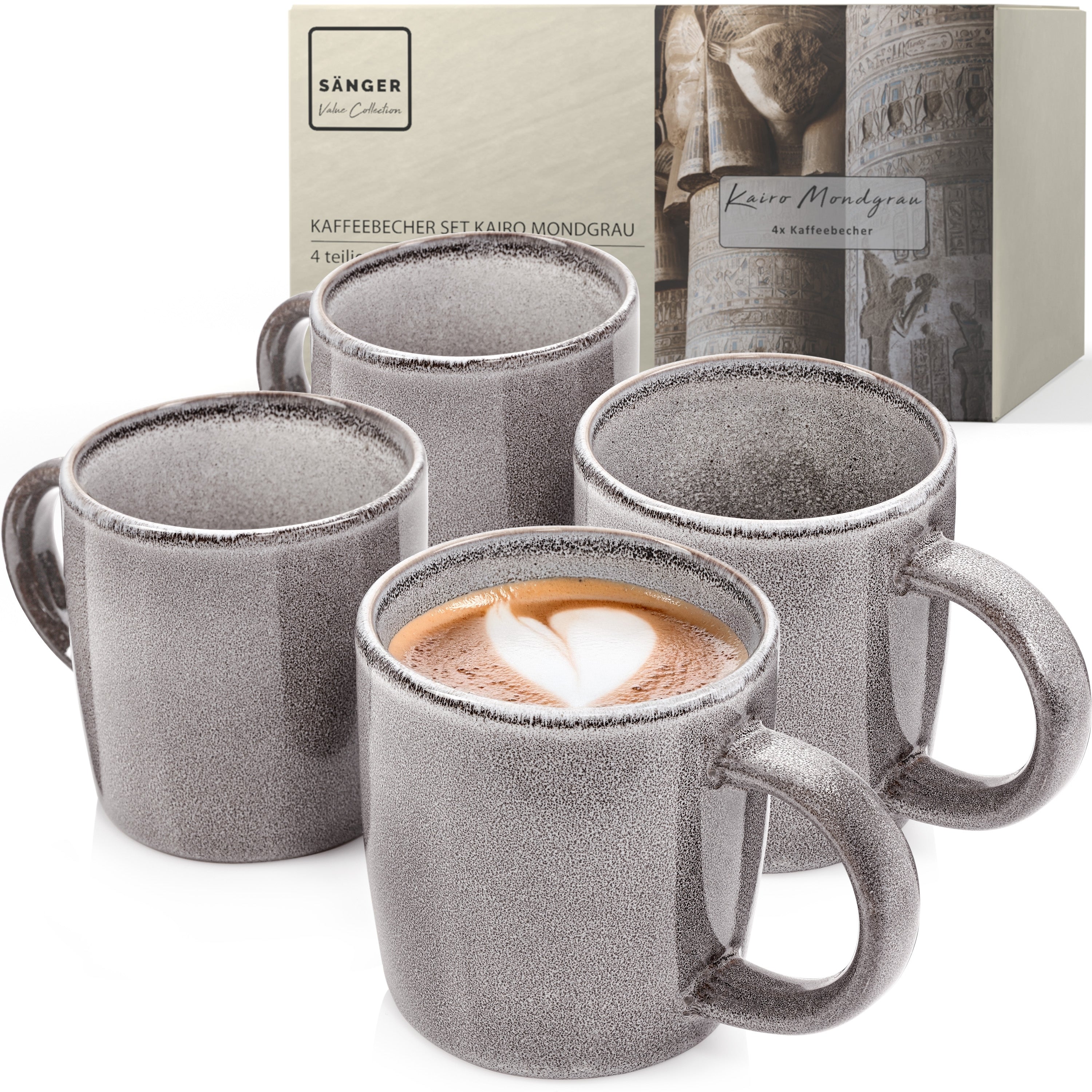 SÄNGER Kaffeebecher Set Kairo Mondgrau - 4 teilig aus Steingut