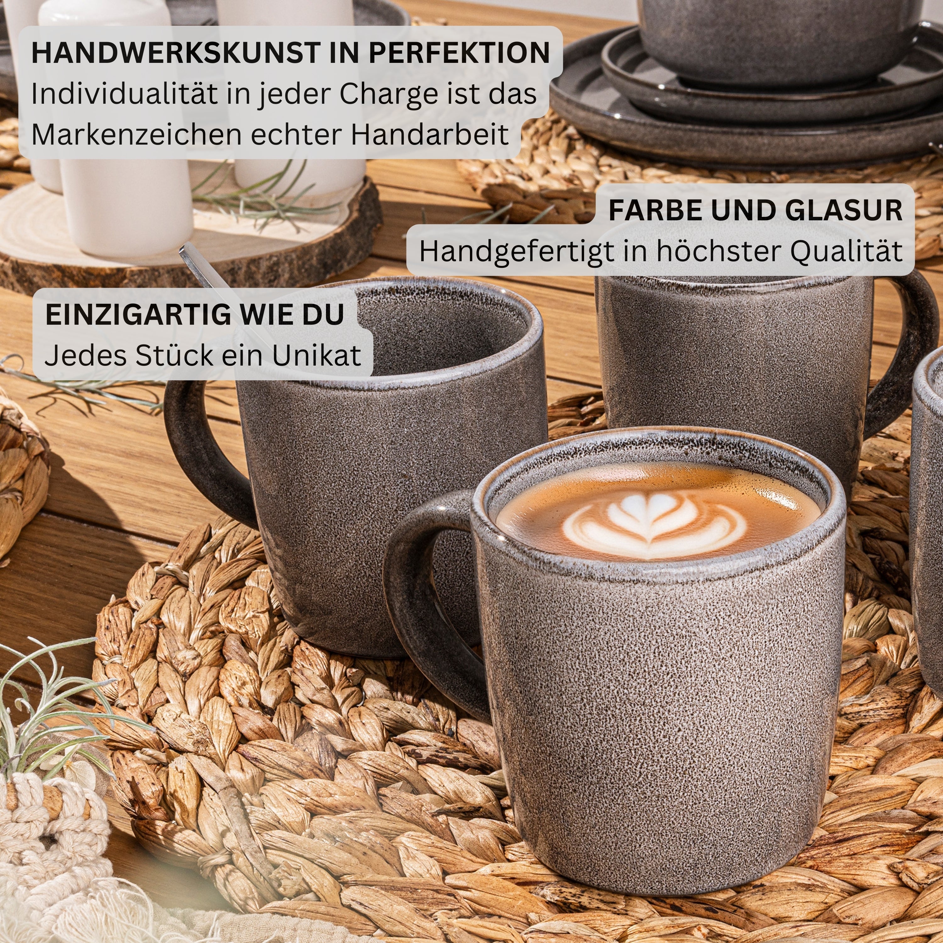 SÄNGER Kaffeebecher Set Kairo Mondgrau - 4 teilig aus Steingut