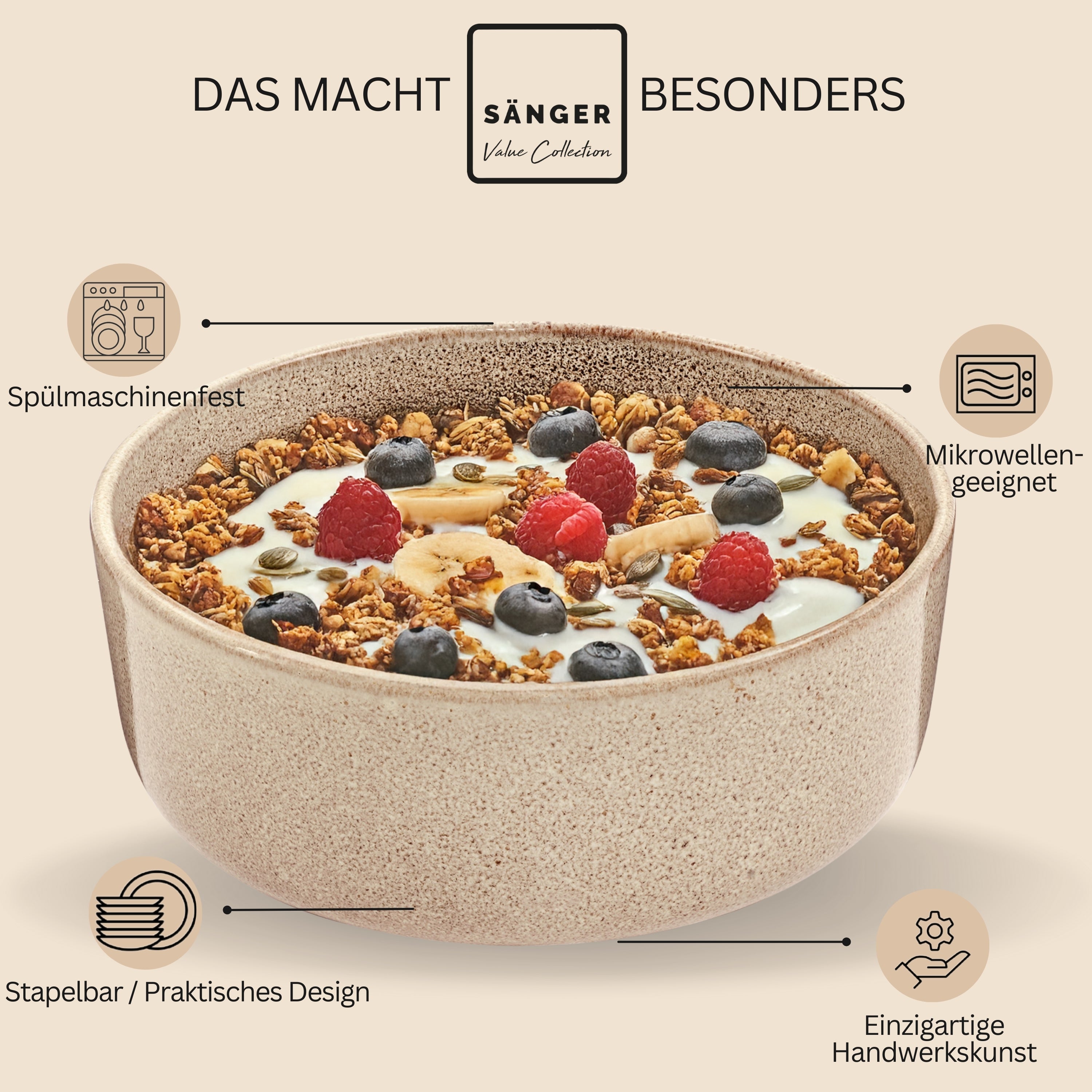 SÄNGER Schalen Set Kairo Mocha - 4 teilig aus Steingut