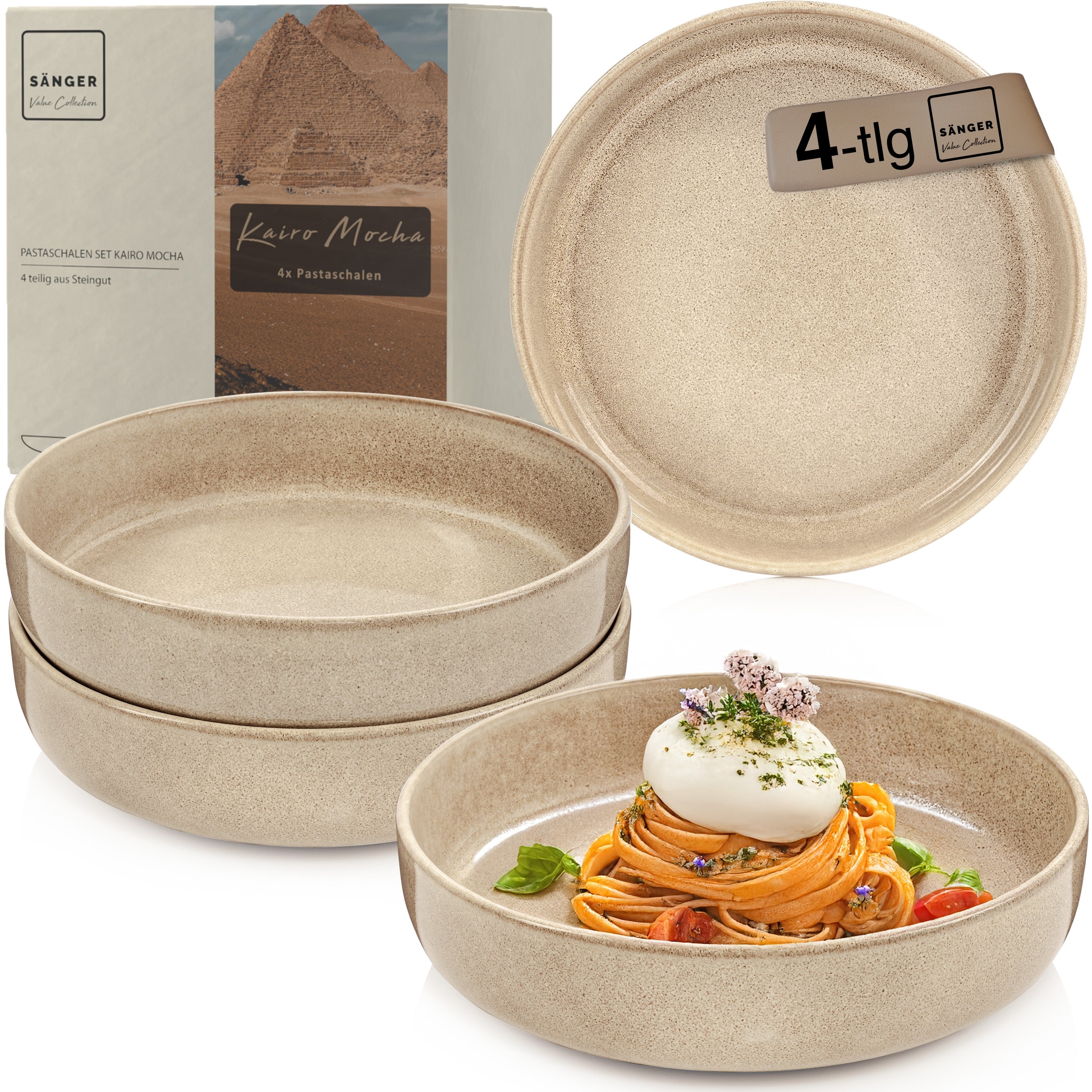 SÄNGER Pastaschalen Set Kairo Mocha - 4 teilig aus Steingut