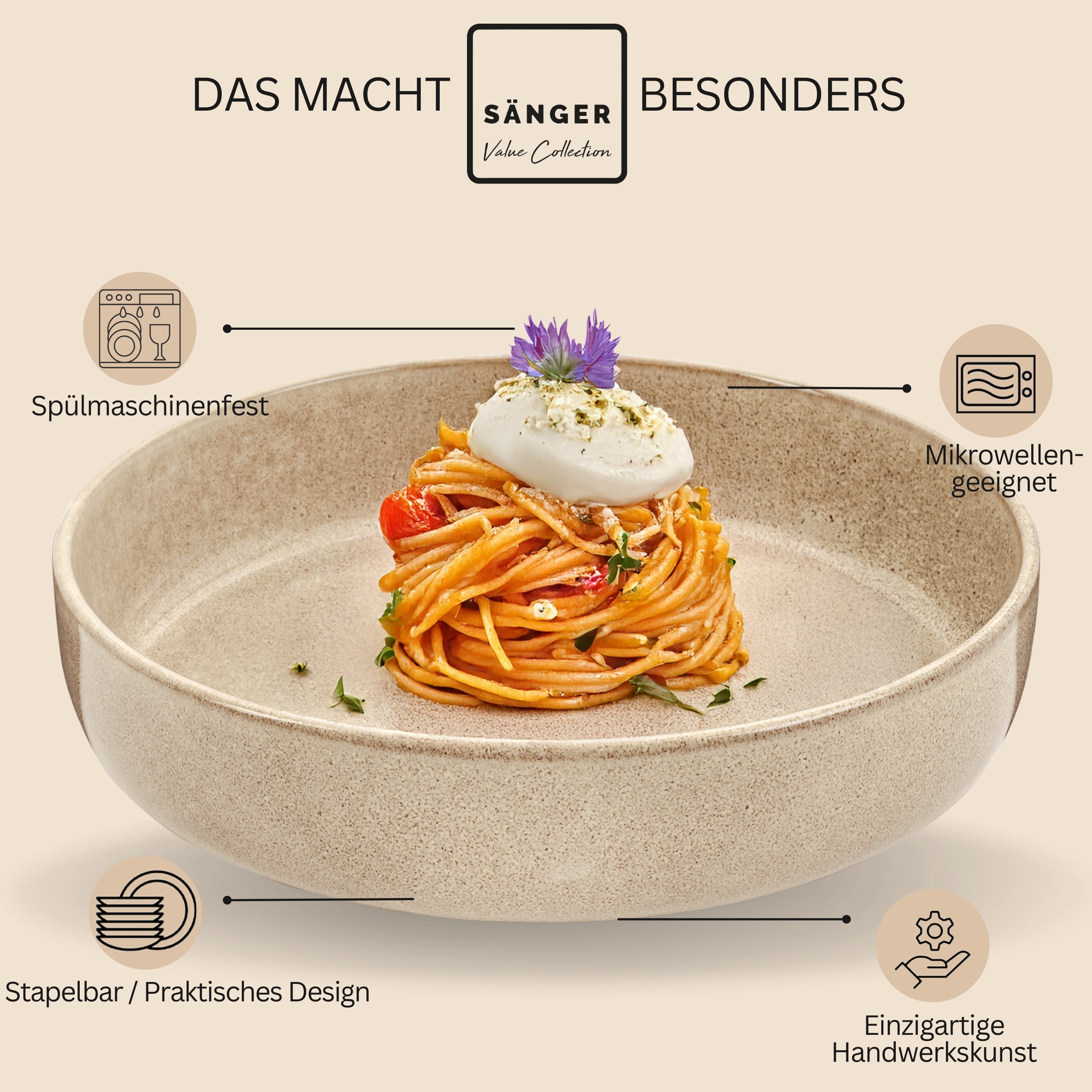 SÄNGER Pastaschalen Set Kairo Mocha - 4 teilig aus Steingut