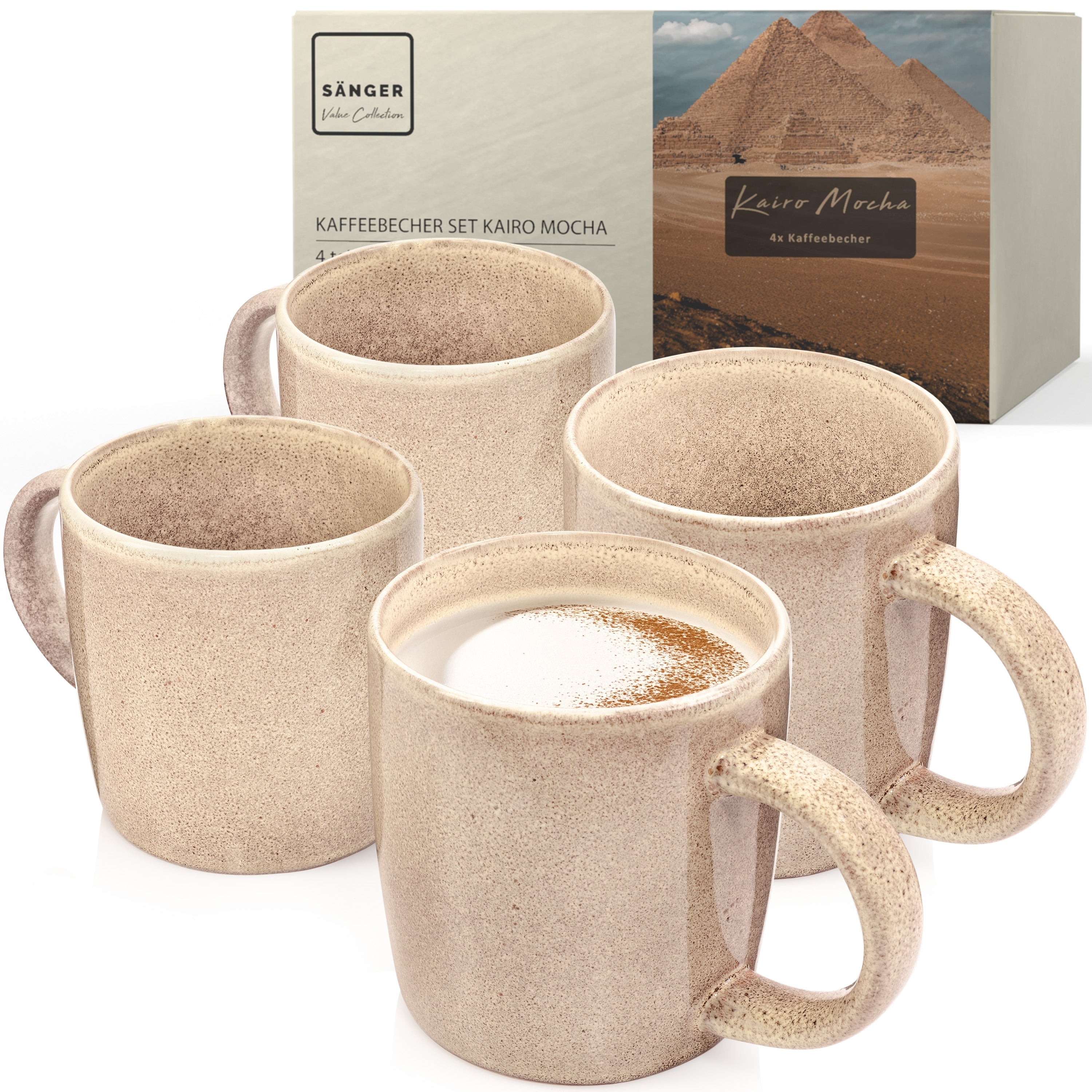 SÄNGER Kaffeebecher Set Kairo Mocha - 4 teilig aus Steingut