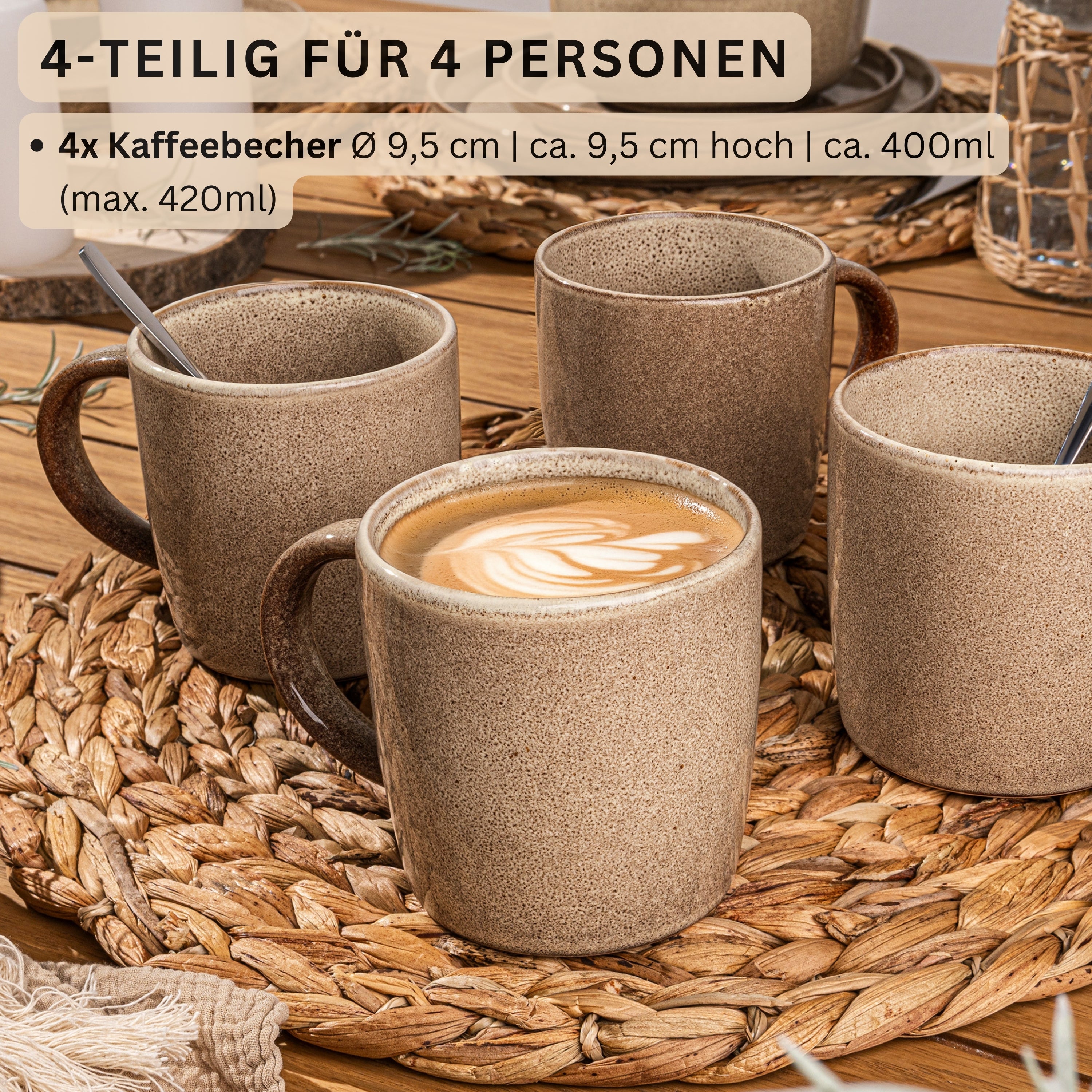 SÄNGER Kaffeebecher Set Kairo Mocha - 4 teilig aus Steingut