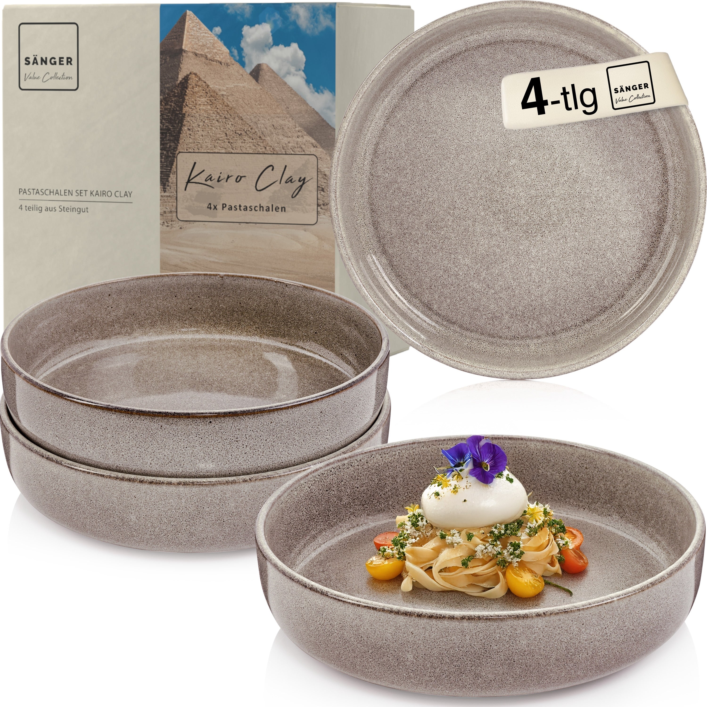 SÄNGER Pastaschalen Set Kairo Clay - 4 teilig aus Steingut