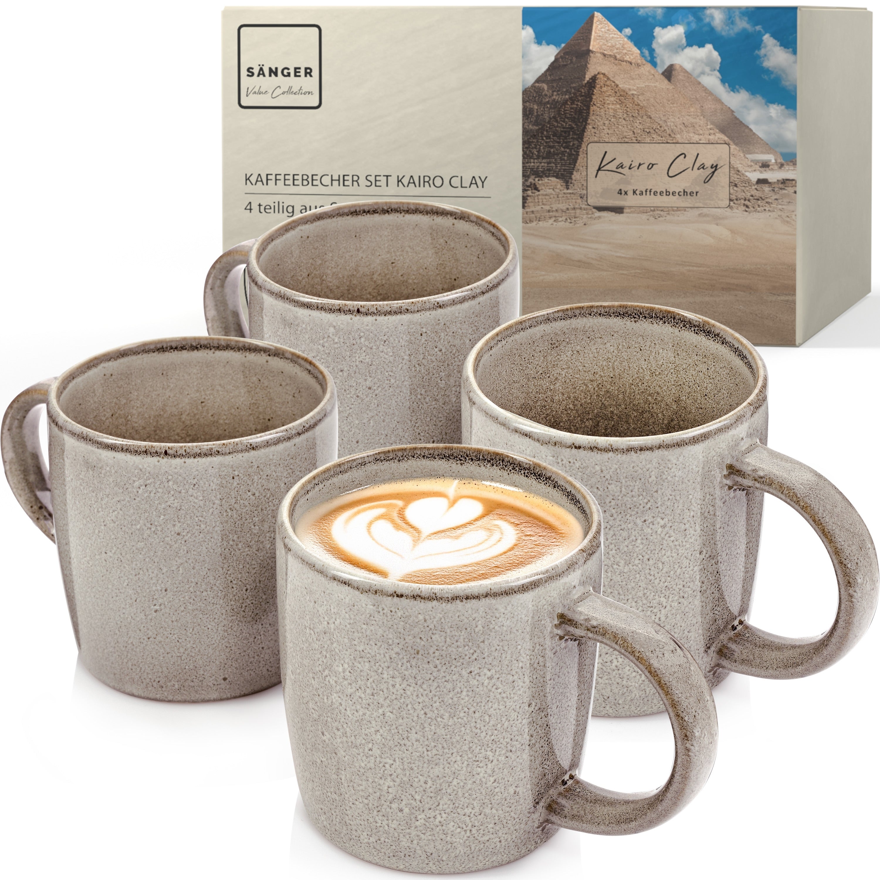 SÄNGER Kaffeebecher Set Kairo Clay - 4 teilig aus Steingut