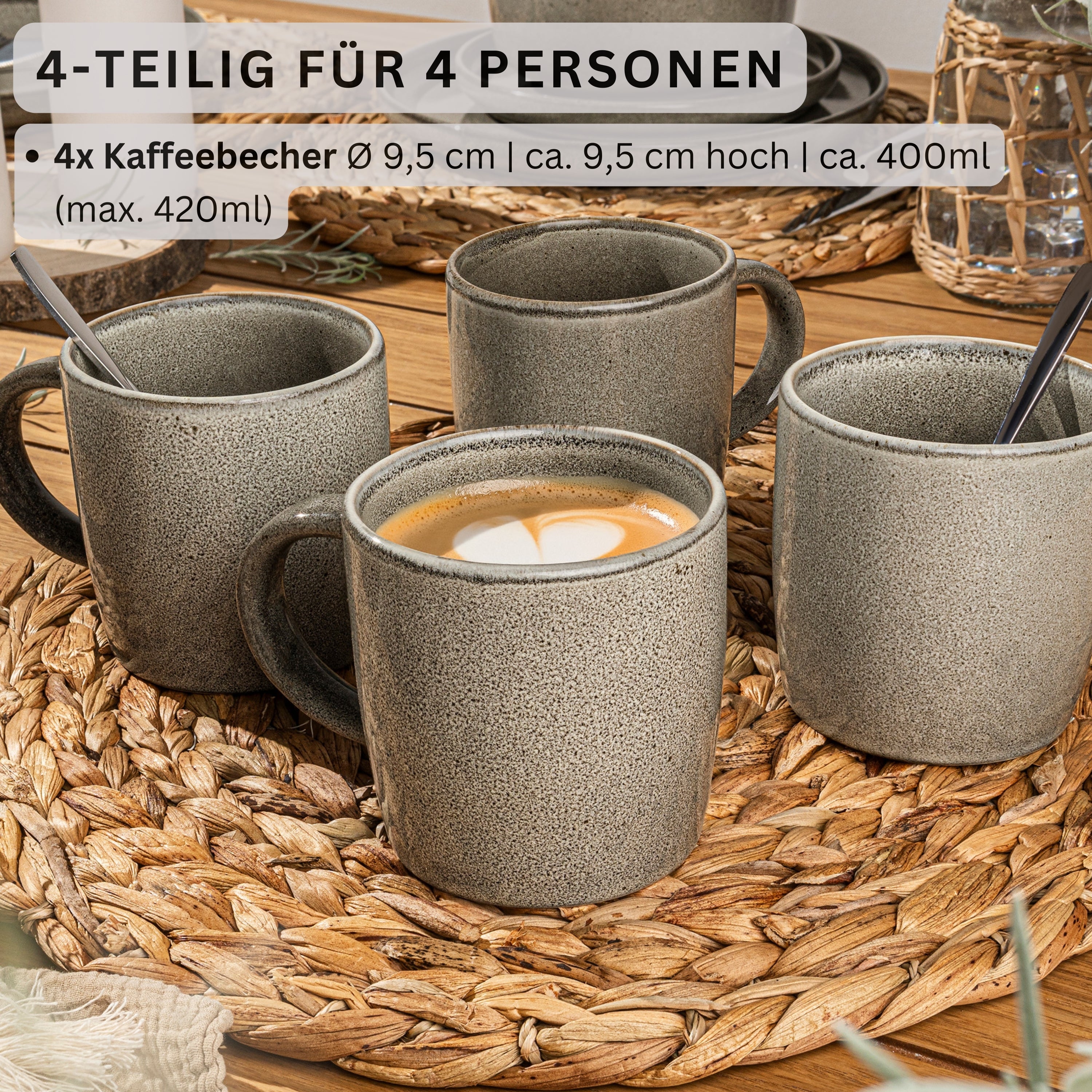 SÄNGER Kaffeebecher Set Kairo Clay - 4 teilig aus Steingut