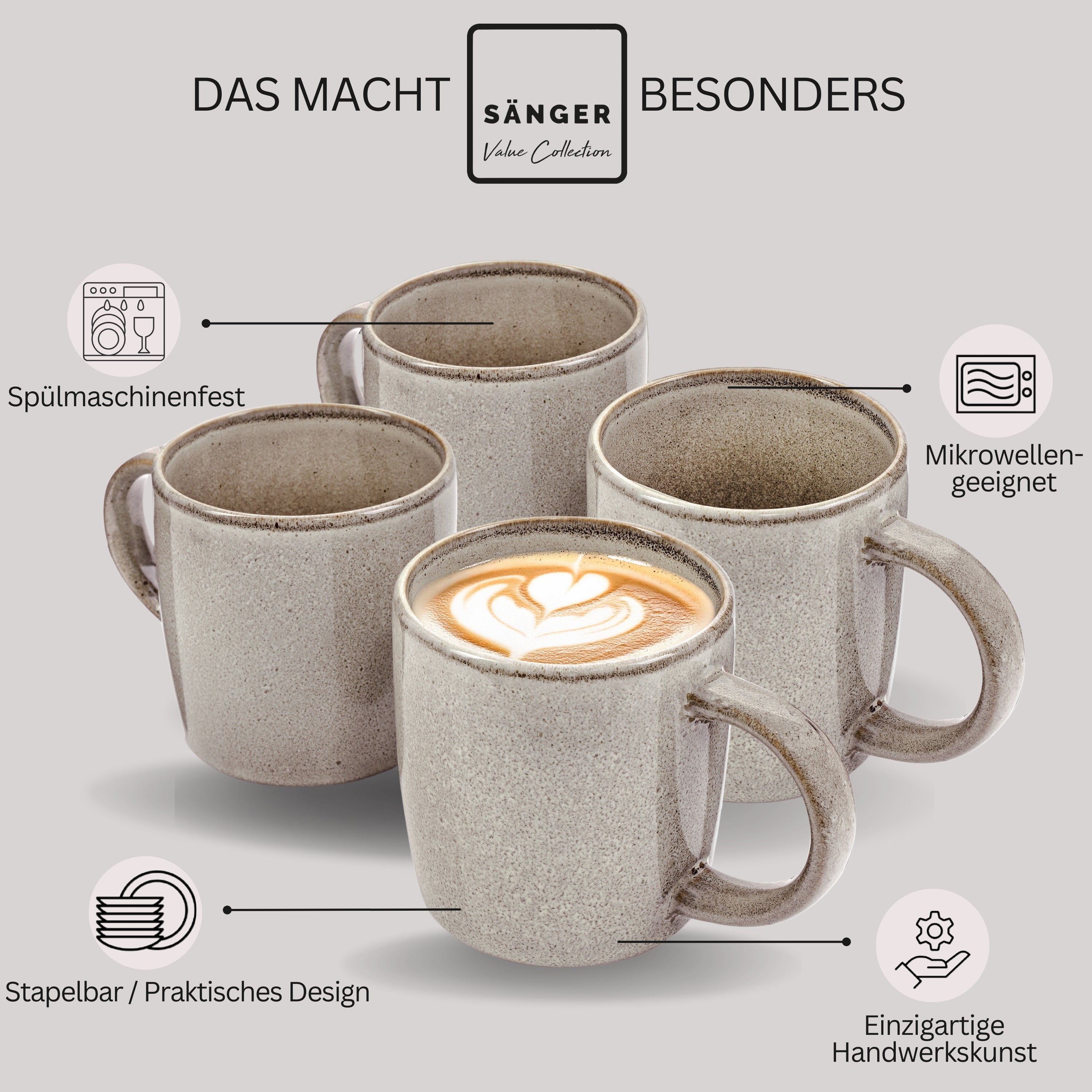 SÄNGER Kaffeebecher Set Kairo Clay - 4 teilig aus Steingut