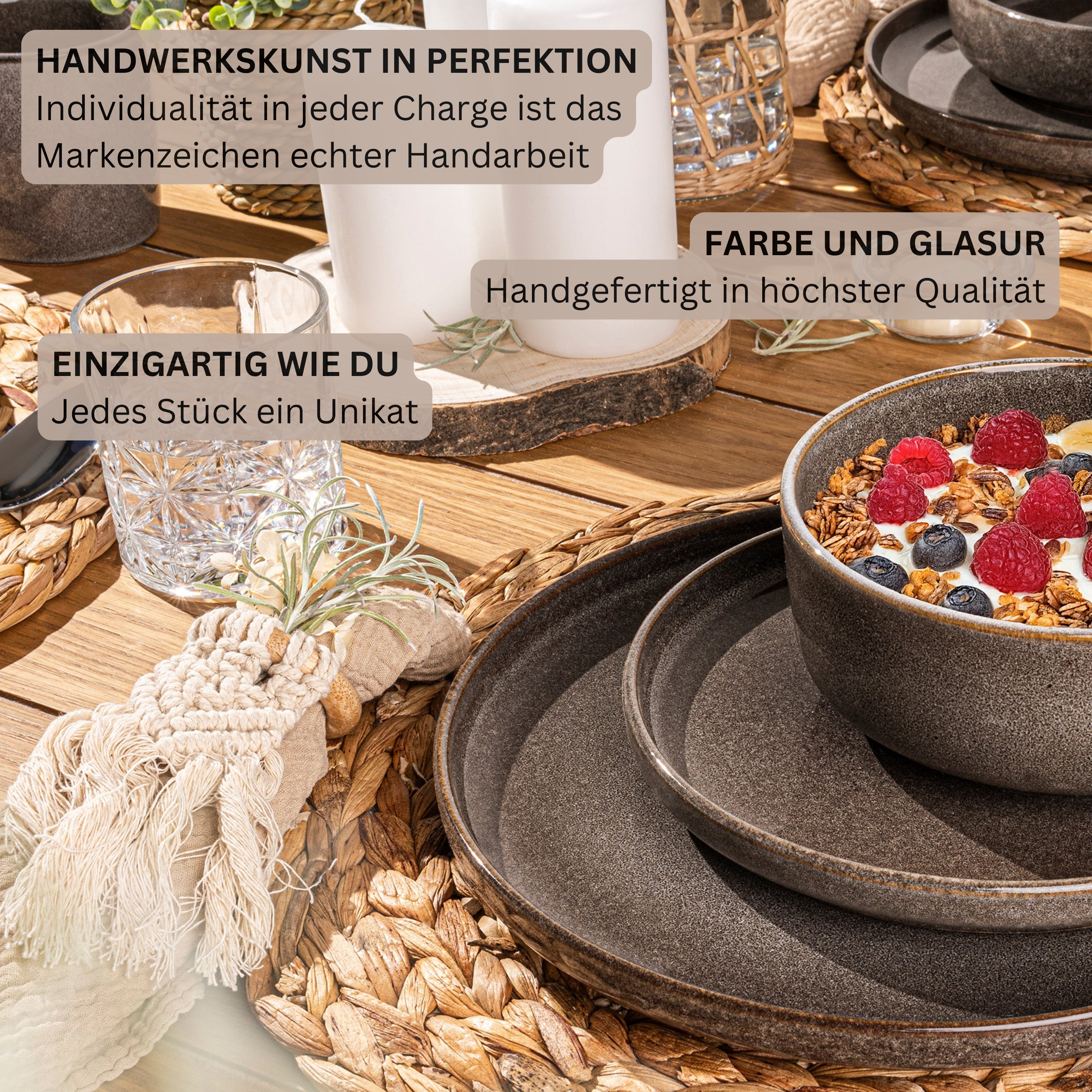 SÄNGER Speiseteller Set Kairo Graphit - 6 teilig aus Steingut