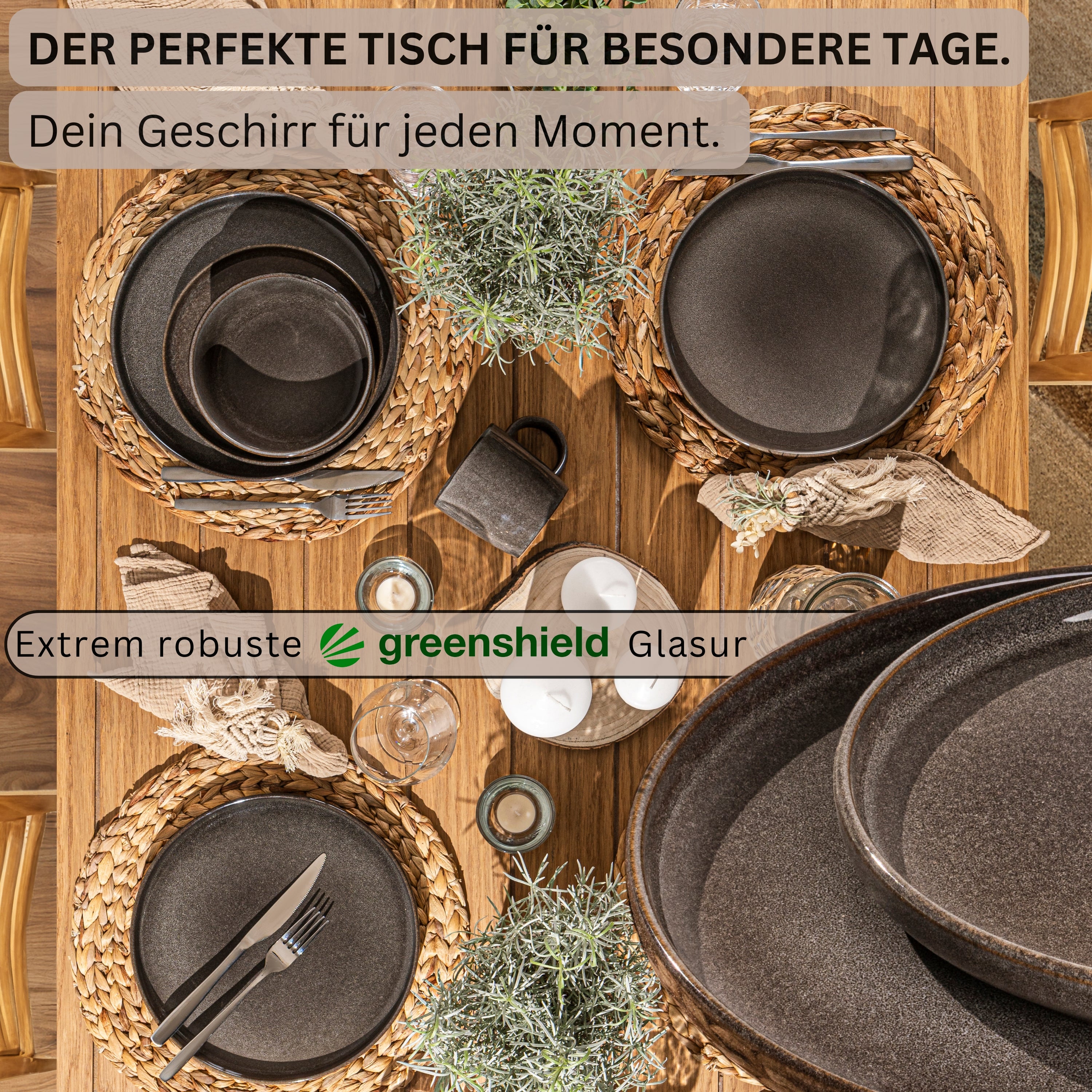 SÄNGER Dessertteller Set Kairo Graphit - 6 teilig aus Steingut