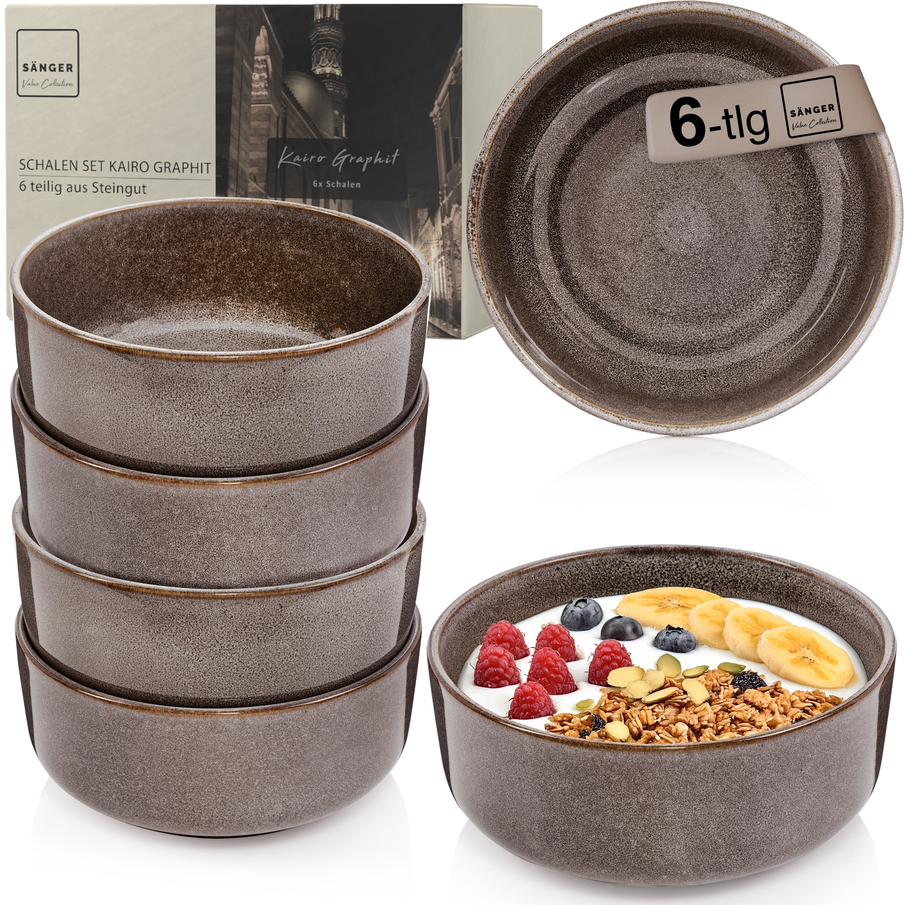 SÄNGER Schalen Set Kairo Graphit - 6 teilig aus Steingut