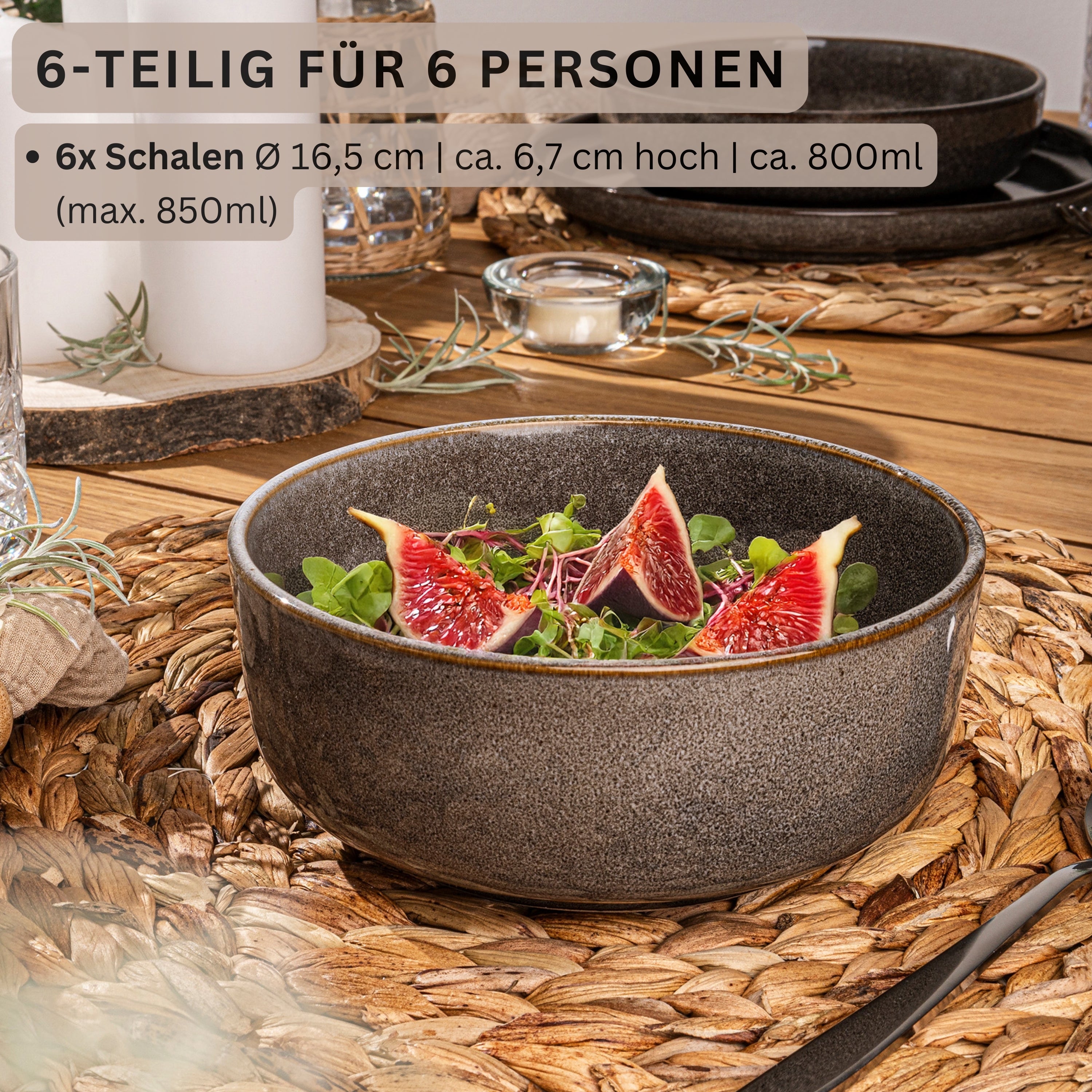 SÄNGER Schalen Set Kairo Graphit - 6 teilig aus Steingut