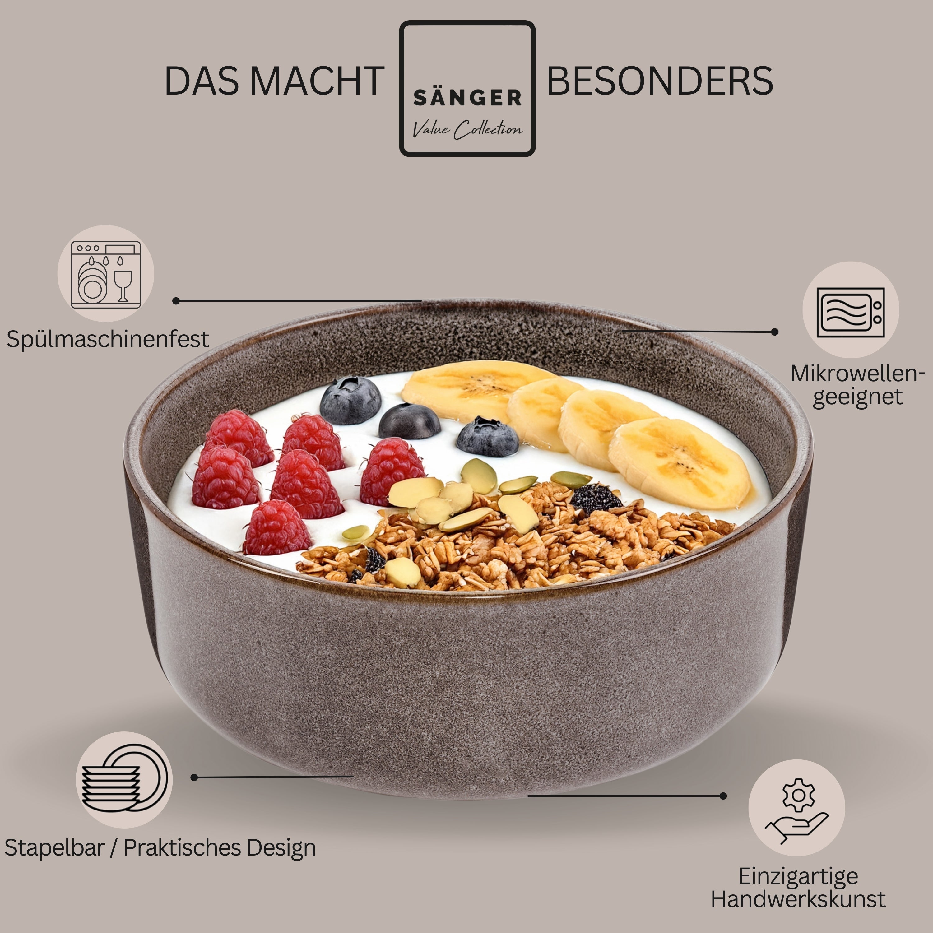 SÄNGER Schalen Set Kairo Graphit - 6 teilig aus Steingut