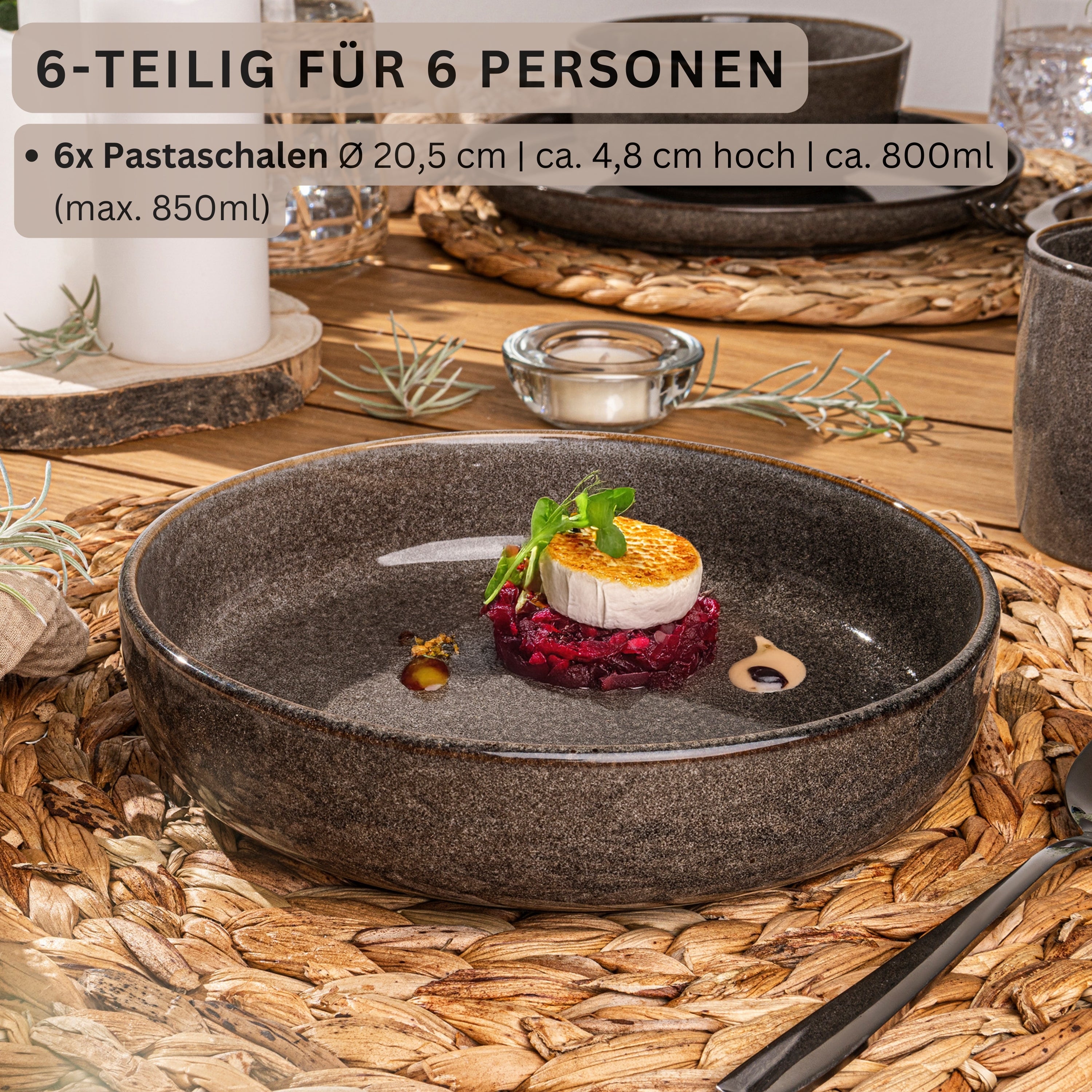 SÄNGER Pastaschalen Set Kairo Graphit - 6 teilig aus Steingut