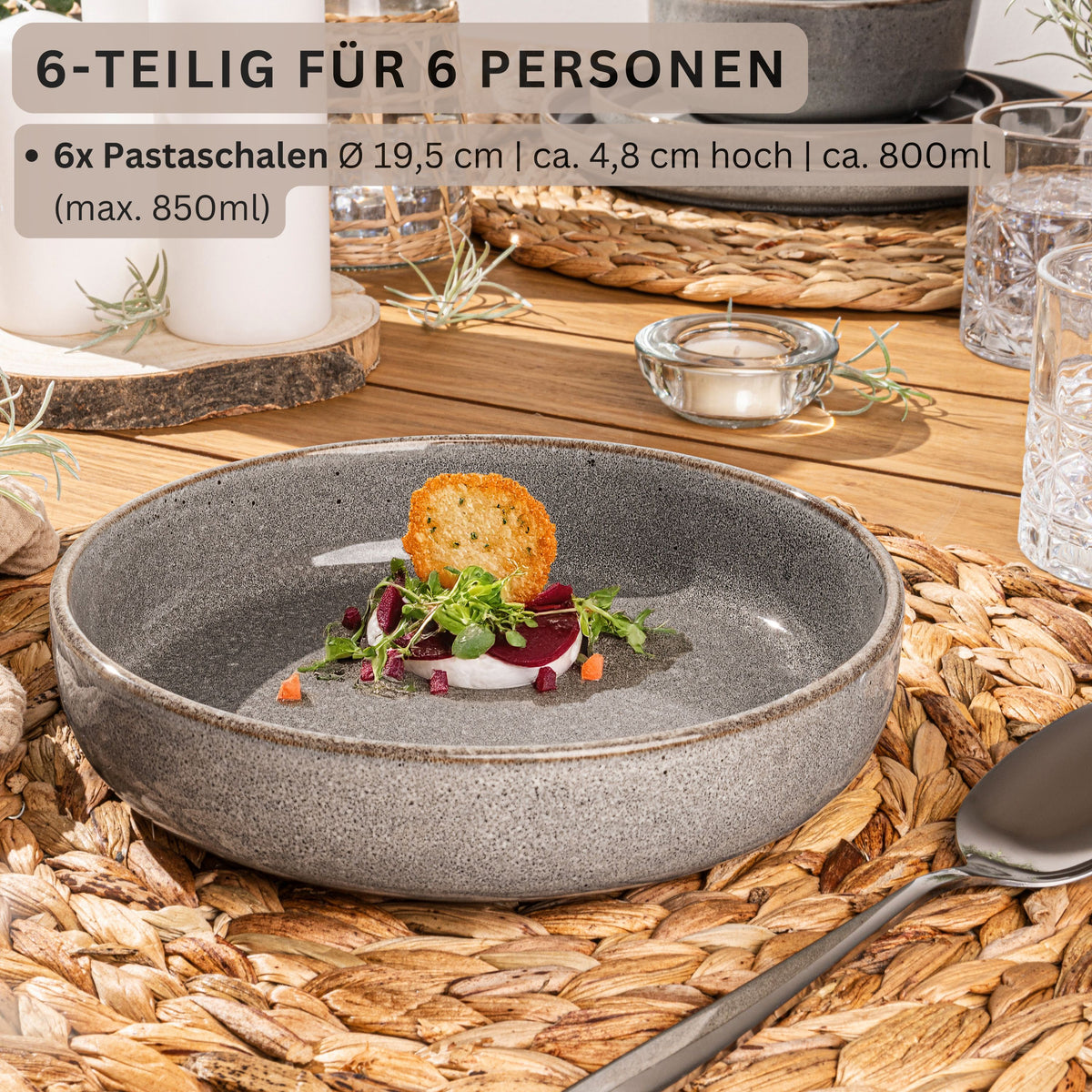 SÄNGER Kairo Graphite Pasta Bowl Set - 6 Pieces, Stoneware