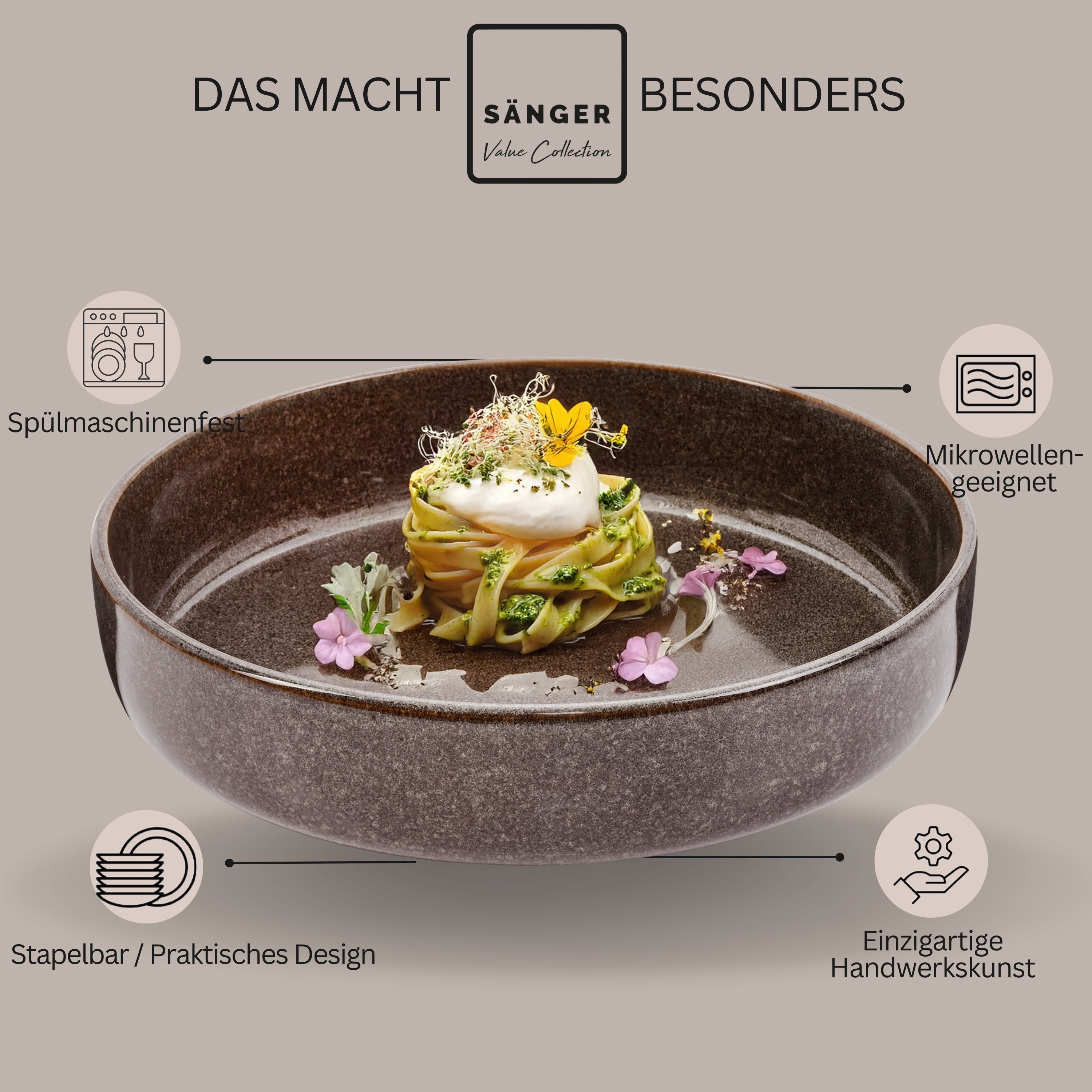 SÄNGER Pastaschalen Set Kairo Graphit - 6 teilig aus Steingut