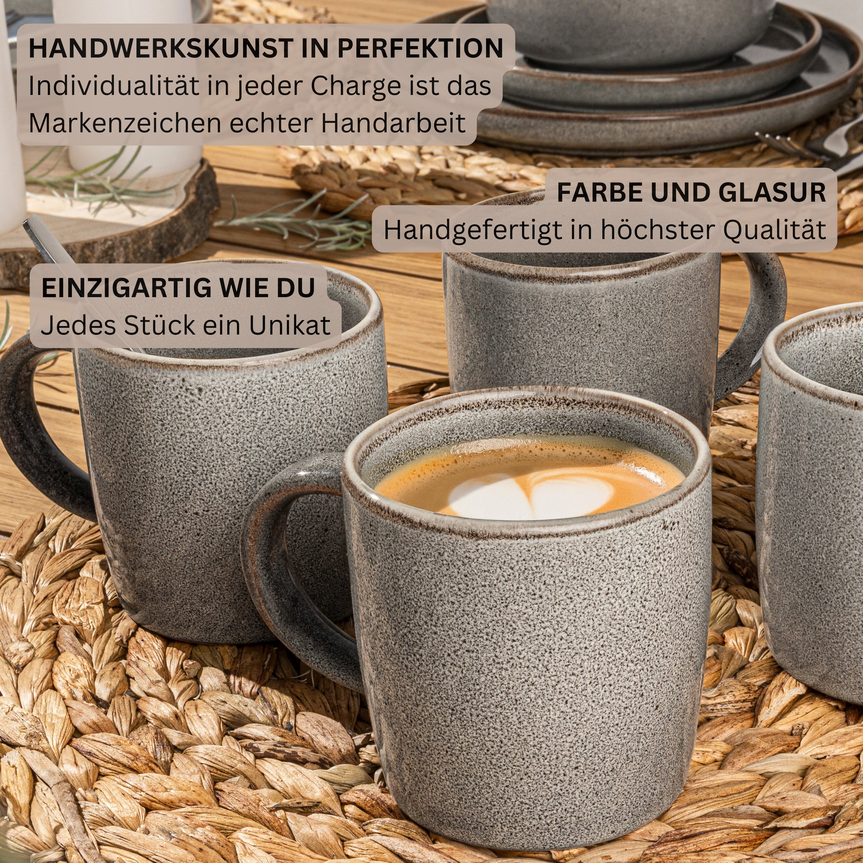SÄNGER Kaffeebecher Set Kairo Graphit - 6 teilig aus Steingut